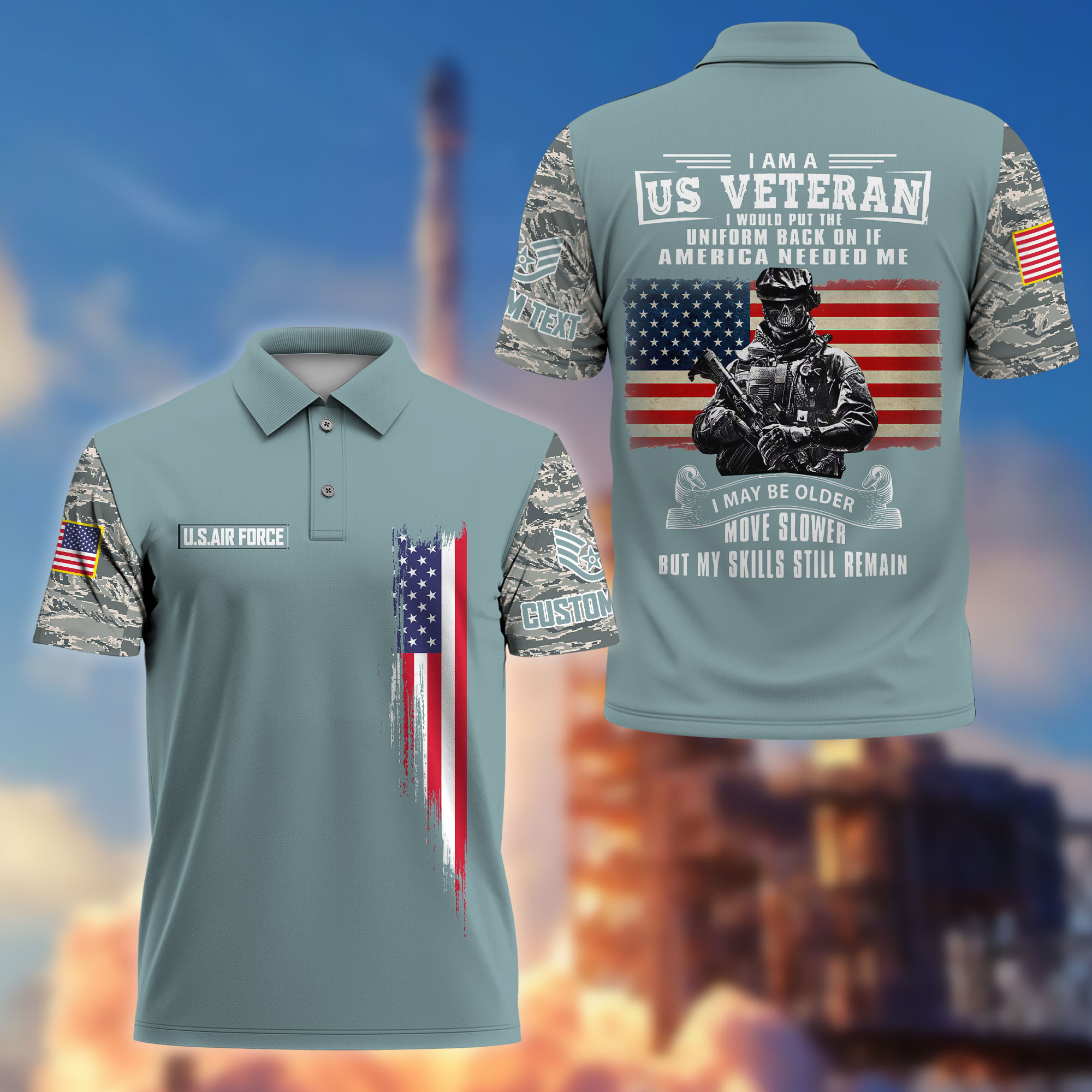 Premium USAF Polo Shirt VPVC215304, Custom Name, Rank, Gifts For Air Force Veteran, Best Gifts On Father’s Day, Armed Forces Day, Independence Day, Veterans Day
