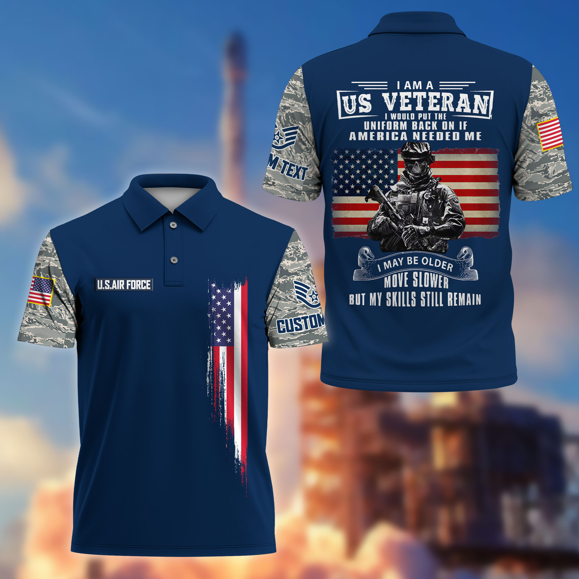 Premium USAF Polo Shirt VPVC215312, Custom Name, Rank, Gifts For Air Force Veteran, Best Gifts On Father’s Day, Armed Forces Day, Independence Day, Veterans Day