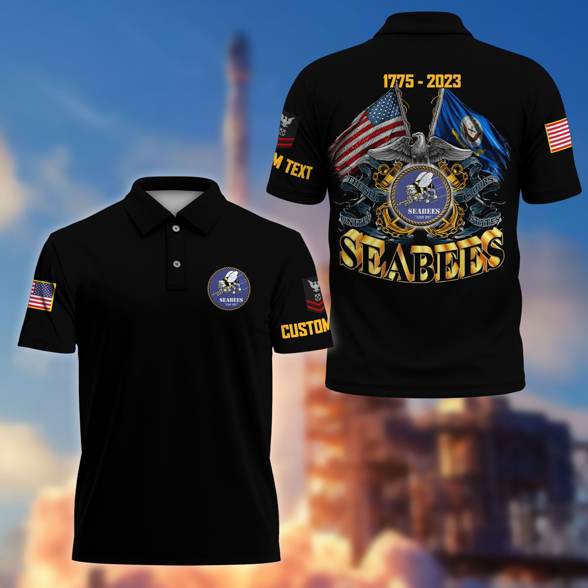 Unique Custom Name, Rank, Year, US Seabees Polo Shirt VPVC215109, Gifts For Seabees Veteran, Best Gifts On Father’s Day, Independence Day, Veterans Day