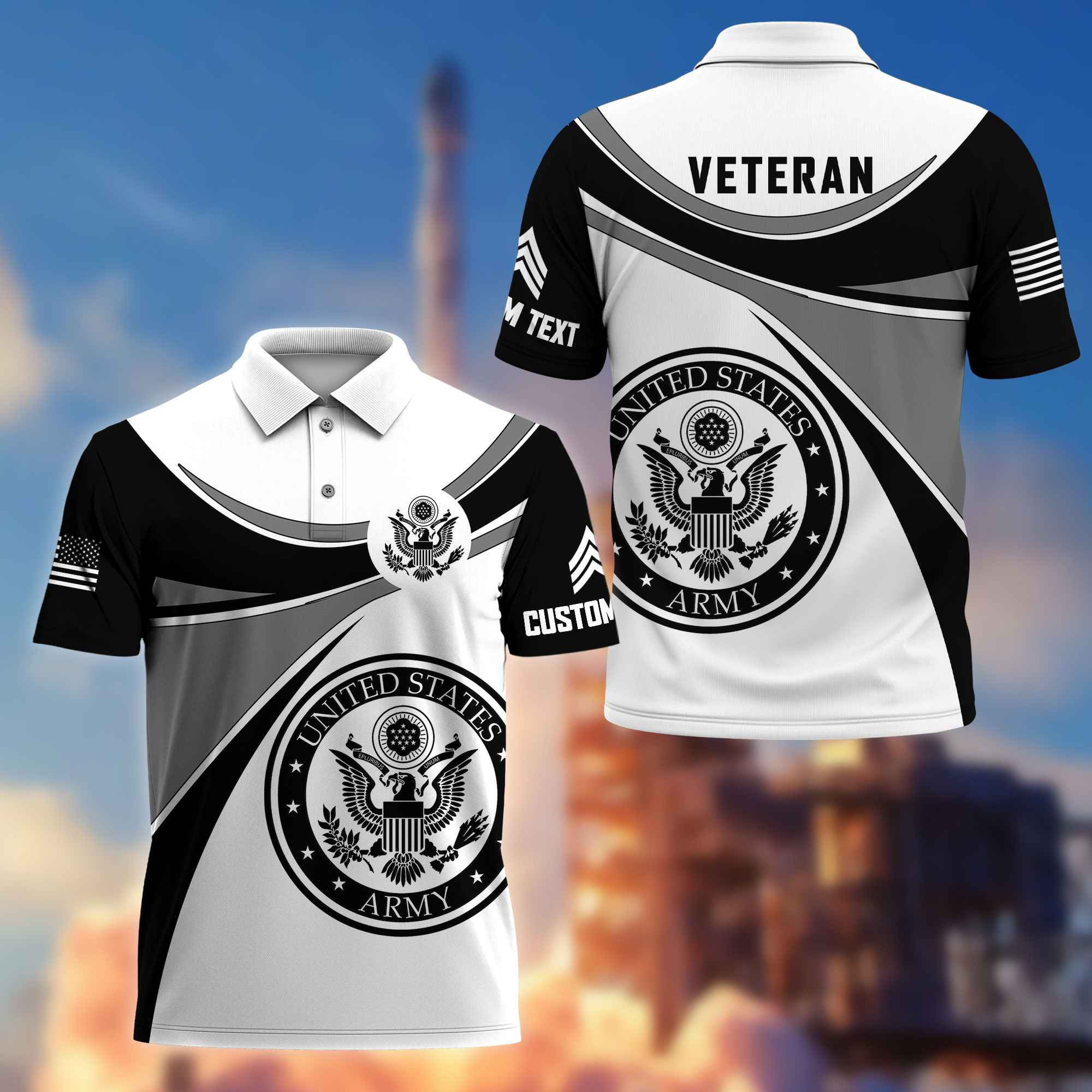 Unique Custom Name, Rank US Army Polo Shirt VPVC216001, Gifts For Army Veteran, Best Gifts On Father’s Day, Independence Day, Veterans Day
