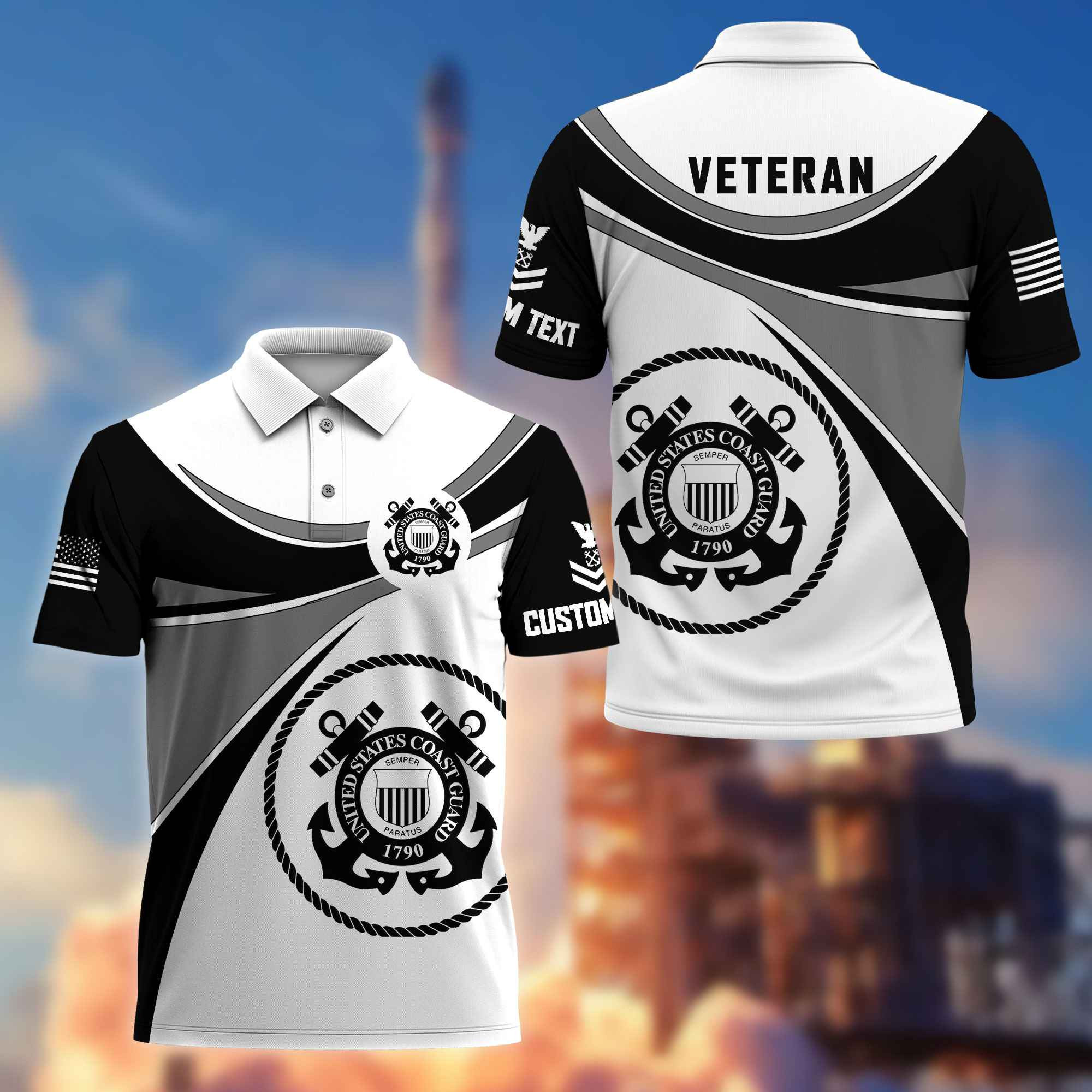 Unique Custom Name, Rank, USCG Polo Shirt VPVC216005, Gifts For Coast Guard Veteran, Best Gifts On Father’s Day, Independence Day, Veterans Day