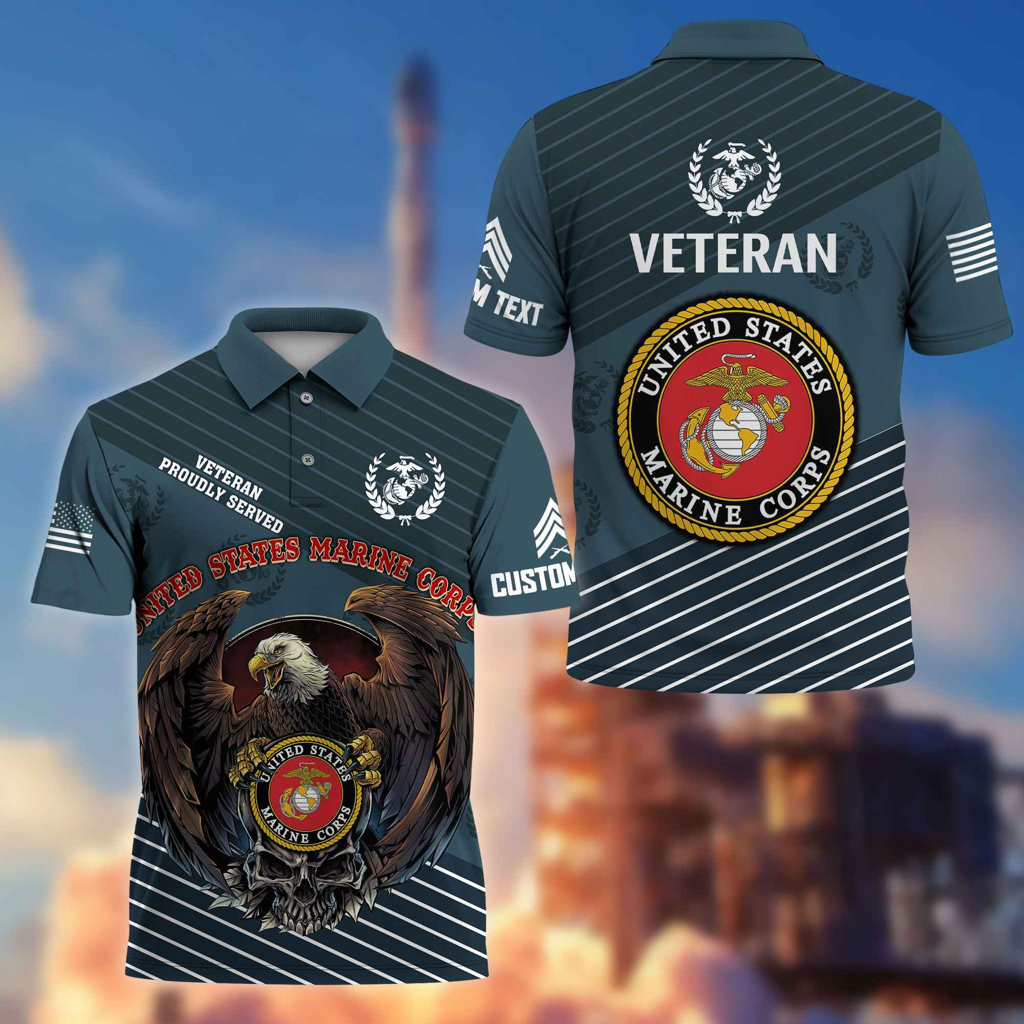Premium USMC Polo Shirt VPVC216203, Custom Name, Rank, Gifts For Marine Veteran, Best Gifts On Father’s Day, Armed Forces Day, Independence Day, Veterans Day