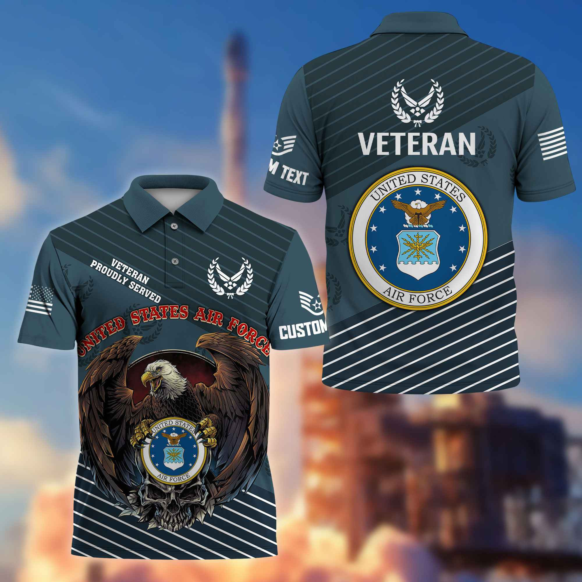 Premium USAF Polo Shirt VPVC216204, Custom Name, Rank, Gifts For Air Force Veteran, Best Gifts On Father’s Day, Armed Forces Day, Independence Day, Veterans Day
