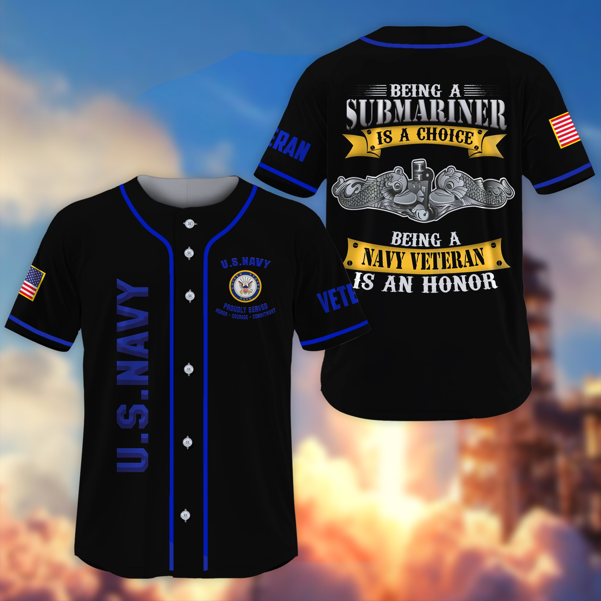 Premium US Navy Submarine Veteran Baseball Jersey BPVC160410
