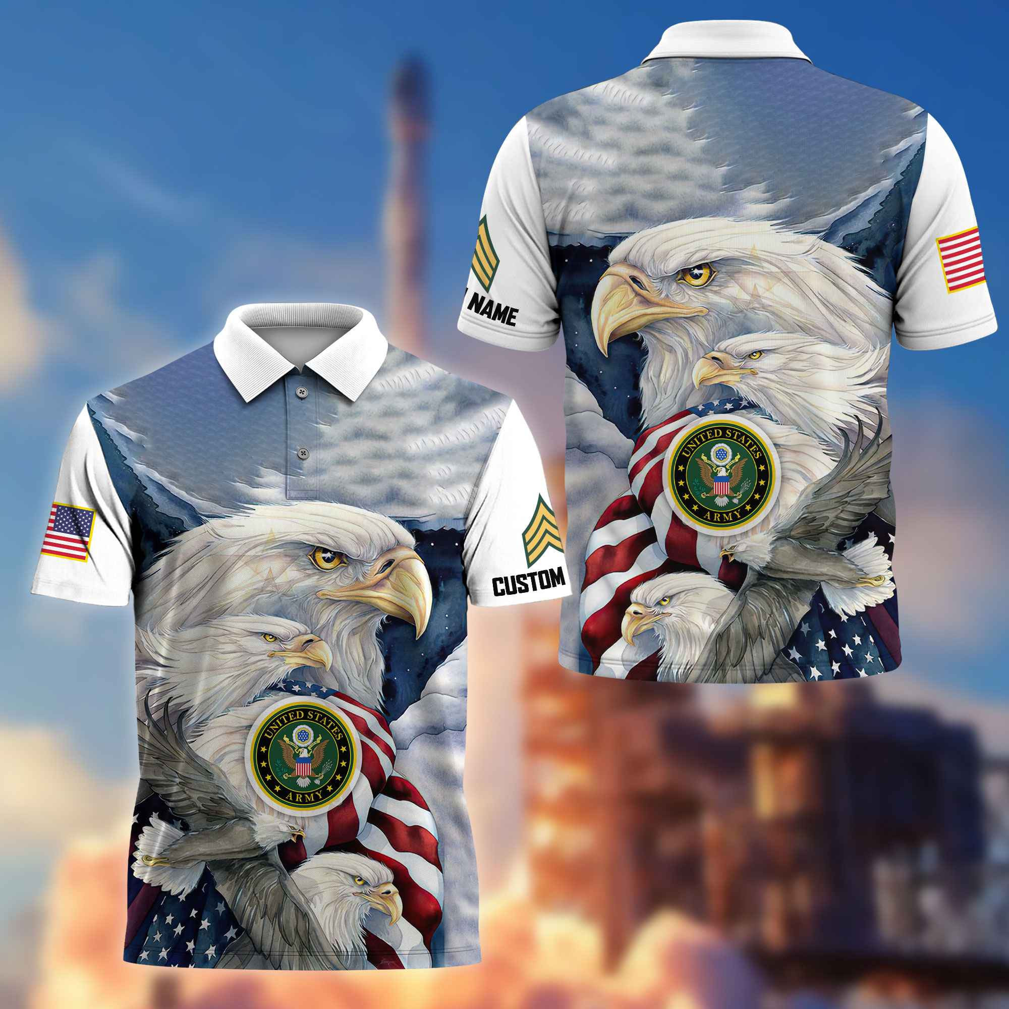 Unique Custom Name, Rank US Army Polo Shirt VPVC217201, Gifts For Army Veteran, Best Gifts On Father’s Day, Independence Day, Veterans Day