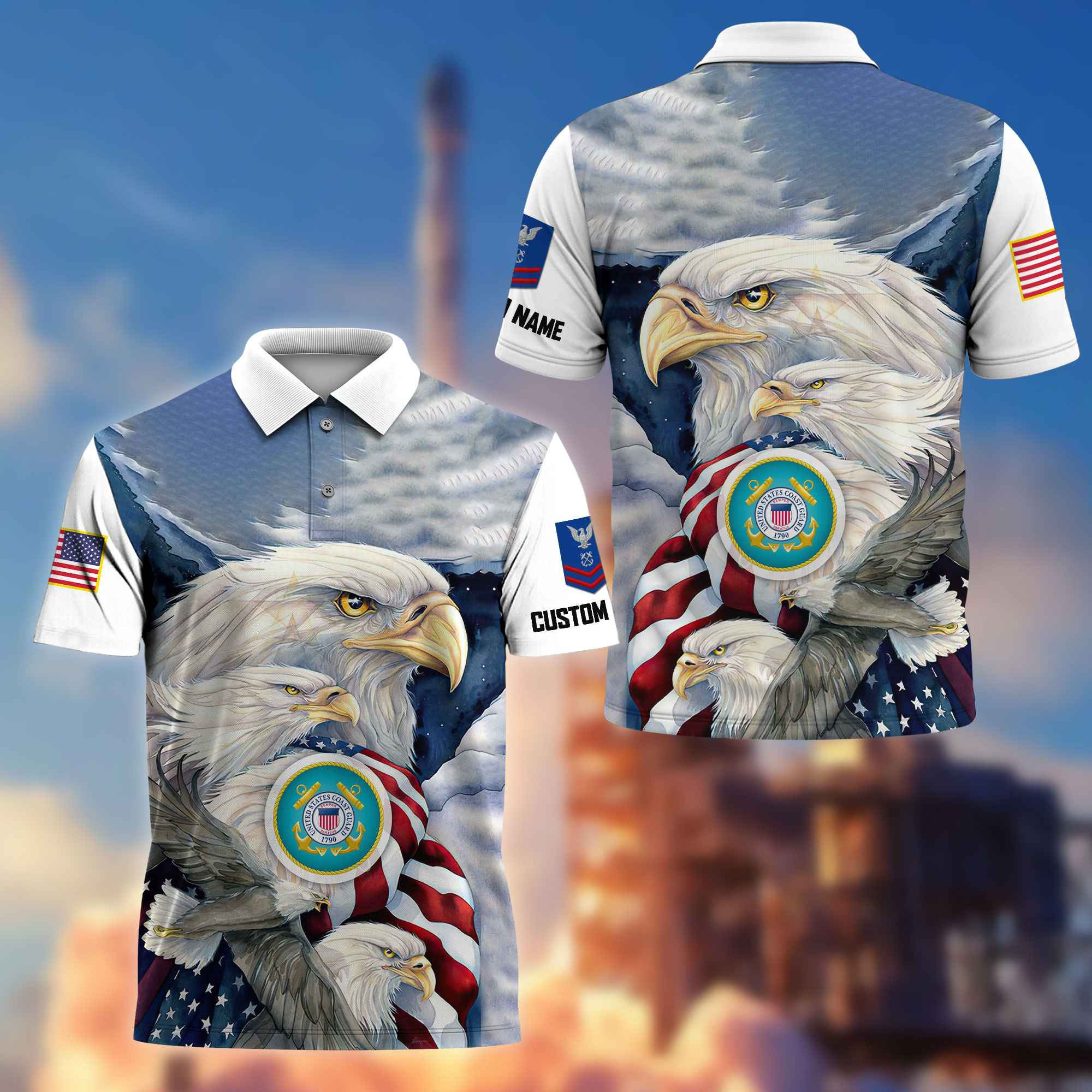 Unique Custom Name, Rank USCG Polo Shirt VPVC217205, Gifts For Coast Guard Veteran, Best Gifts On Father’s Day, Independence Day, Veterans Day