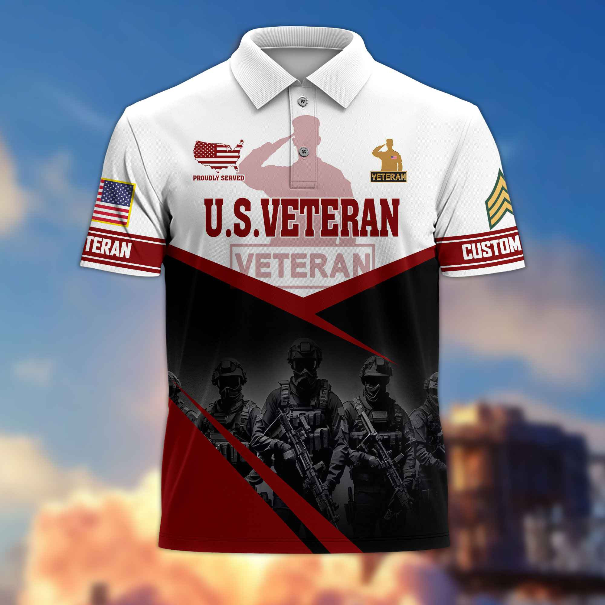 US Veteran Custom Polo Shirt VPVC217307, Gifts For US Veteran, Best Gifts On Father’s Day, Armed Forces Day, Independence Day, Veterans Day
