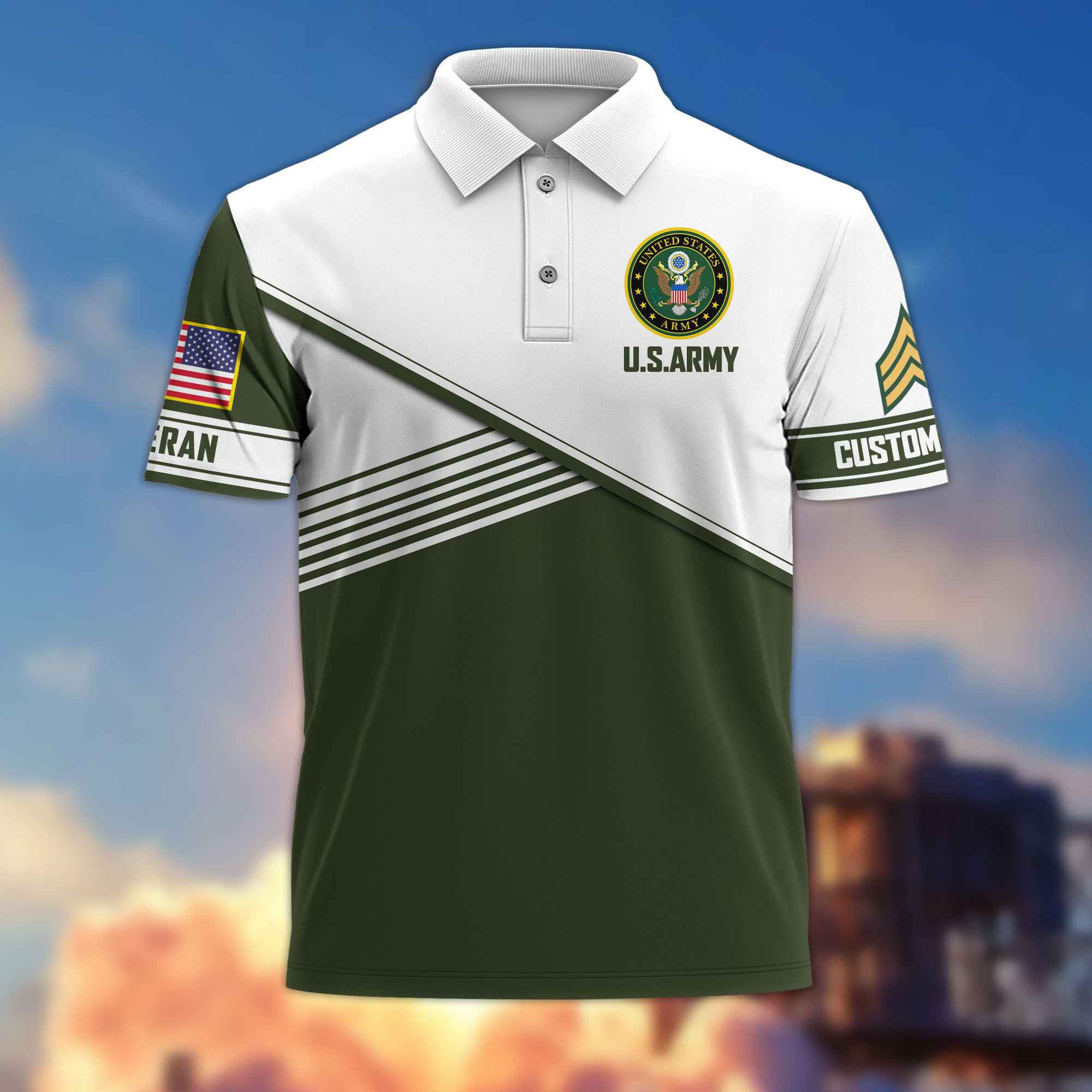 Premium US Army Polo Shirt VPVC217401, Custom Name, Rank, Gifts For Army Veteran, Best Gifts On Father’s Day, Armed Forces Day, Independence Day, Veterans Day