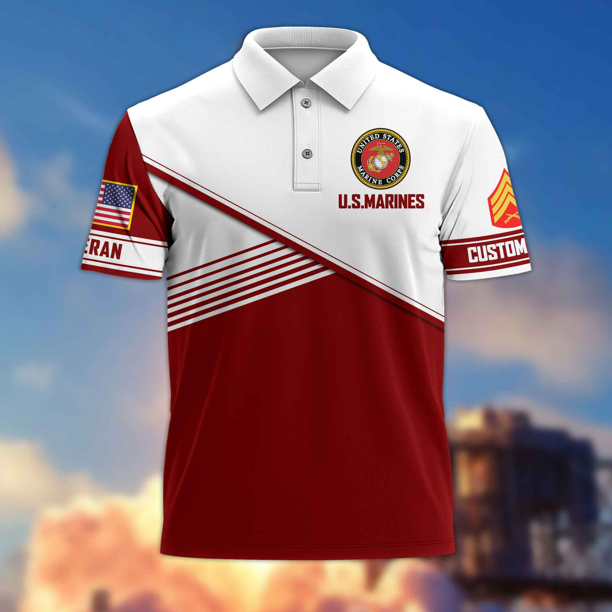 Premium USMC Polo Shirt VPVC217403, Custom Name, Rank, Gifts For Marine Veteran, Best Gifts On Father’s Day, Armed Forces Day, Independence Day, Veterans Day