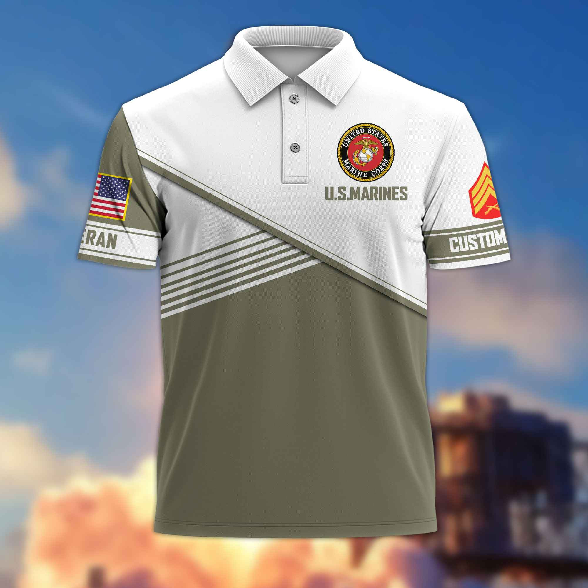 Premium USMC Polo Shirt VPVC217411, Custom Name, Rank, Gifts For Marine Veteran, Best Gifts On Father’s Day, Armed Forces Day, Independence Day, Veterans Day