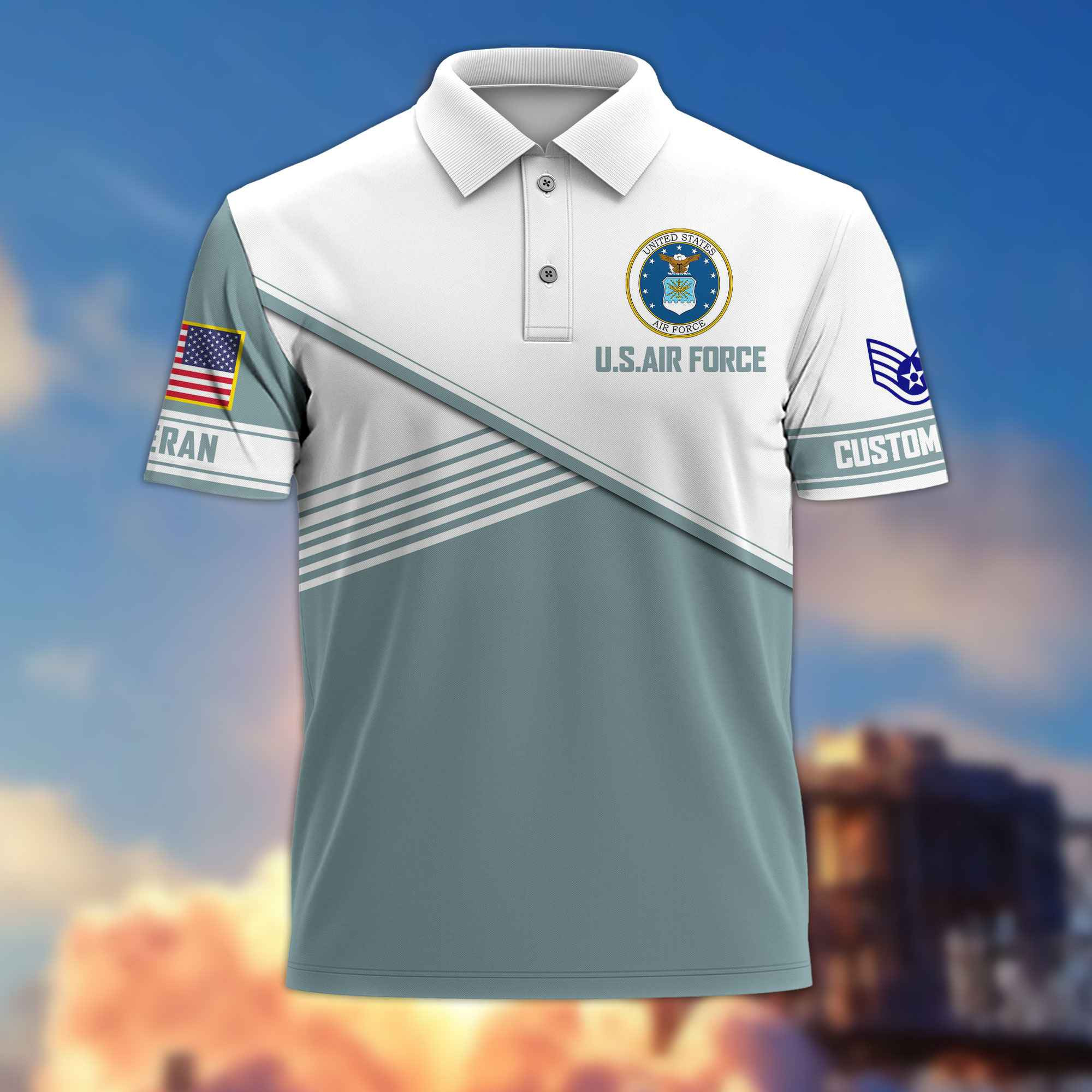 Premium USAF Polo Shirt VPVC217404, Custom Name, Rank, Gifts For Air Force Veteran, Best Gifts On Father’s Day, Armed Forces Day, Independence Day, Veterans Day