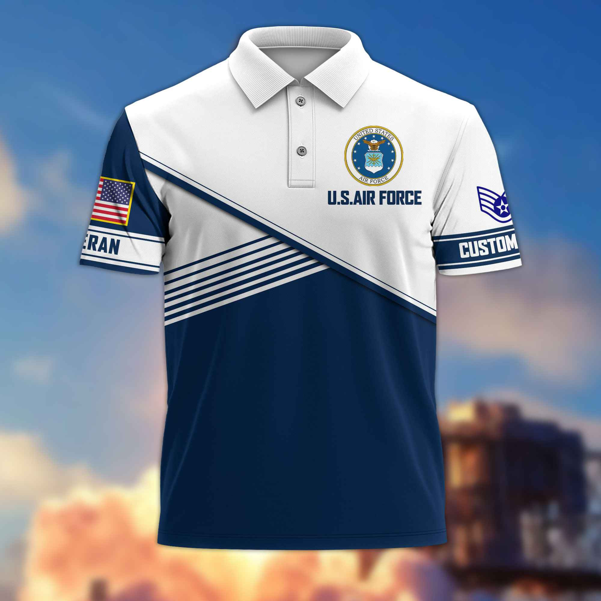 Premium USAF Polo Shirt VPVC217412, Custom Name, Rank, Gifts For Air Force Veteran, Best Gifts On Father’s Day, Armed Forces Day, Independence Day, Veterans Day