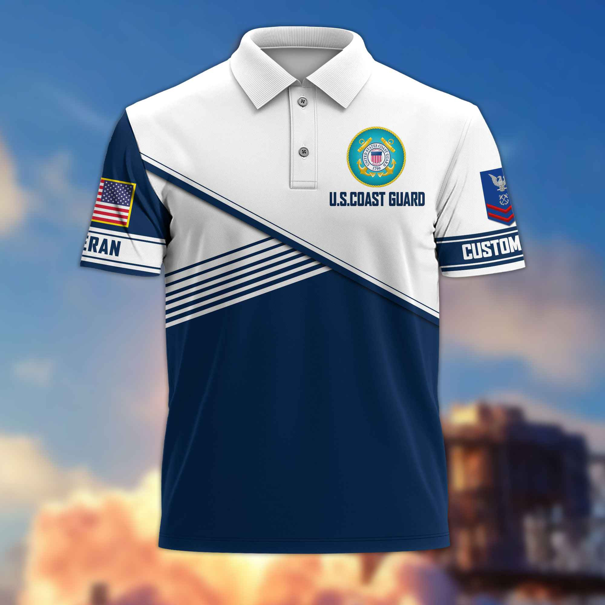 Premium USCG Polo Shirt VPVC217405, Custom Name, Rank, Gifts For Coast Guard Veteran, Best Gifts On Father’s Day, Armed Forces Day, Independence Day, Veterans Day