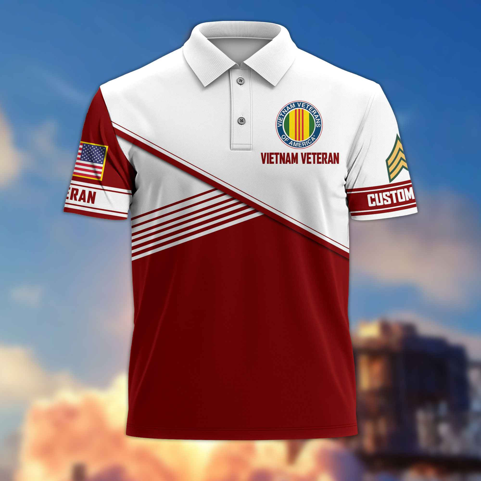 Premium Vietnam Veteran Polo Shirt VPVC217406, Custom Name, Rank, Gifts For Vietnam Veteran, Best Gifts On Father’s Day, Armed Forces Day, Independence Day, Veterans Day