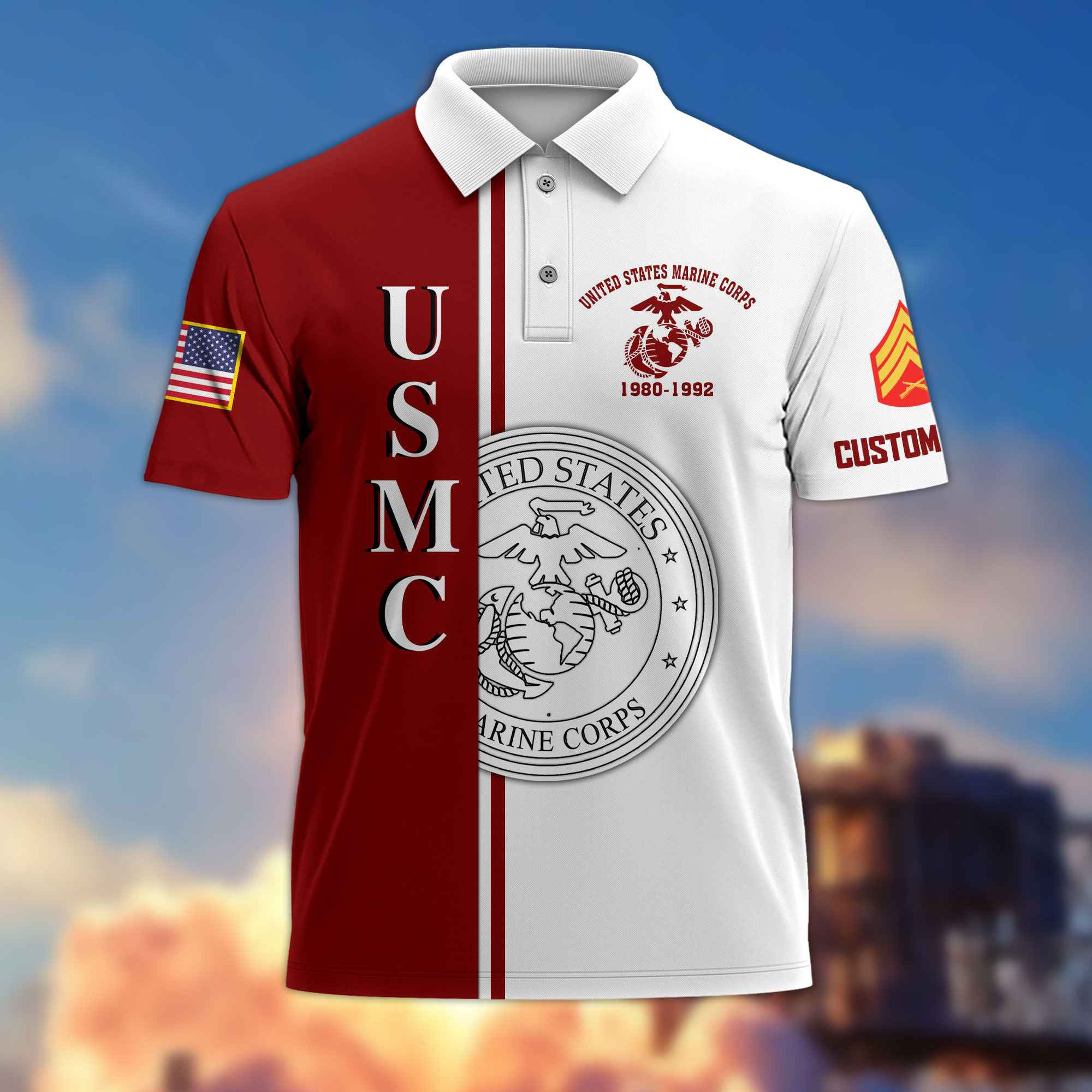 Premium Custom USMC Polo Shirt VPVC217503, Gifts For Marine Veteran, Best Gifts On Father’s Day, Armed Forces Day, Independence Day, Veterans Day