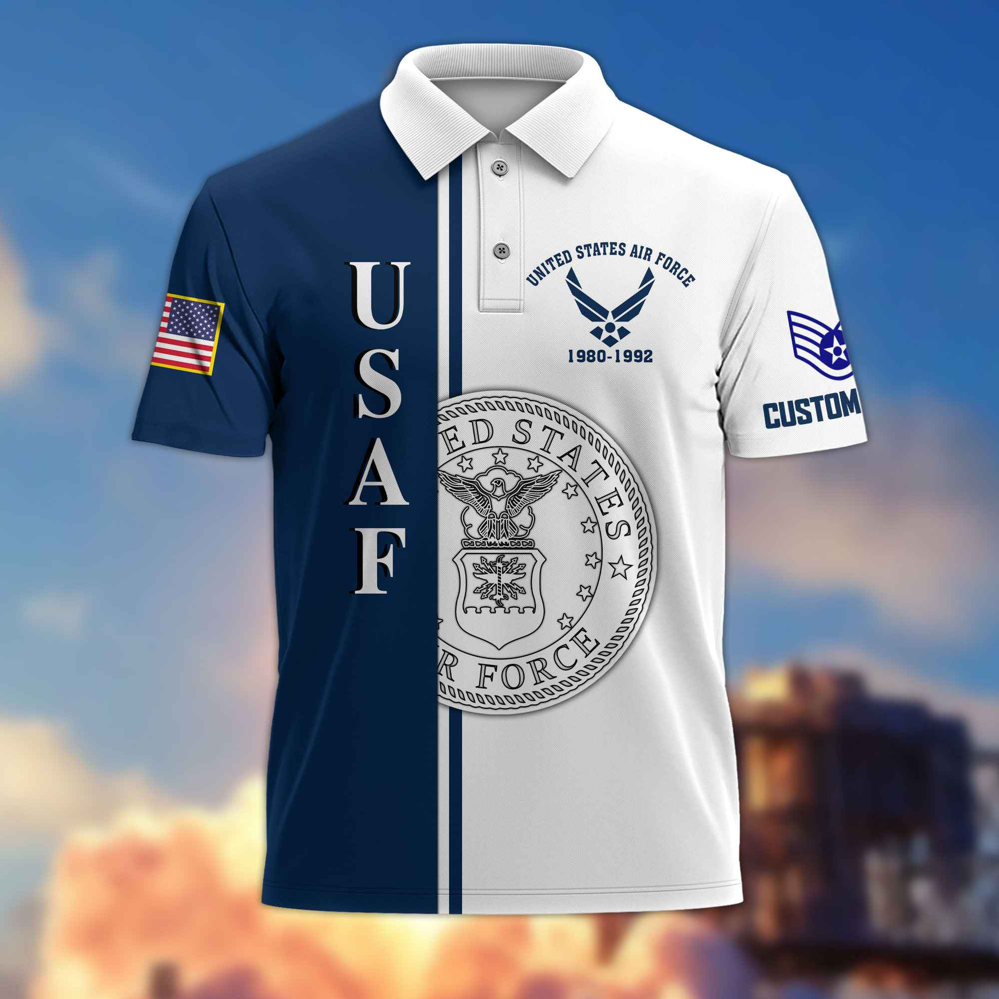 Premium Custom USAF Polo Shirt VPVC217512, Gifts For Air Force Veteran, Best Gifts On Father’s Day, Armed Forces Day, Independence Day, Veterans Day
