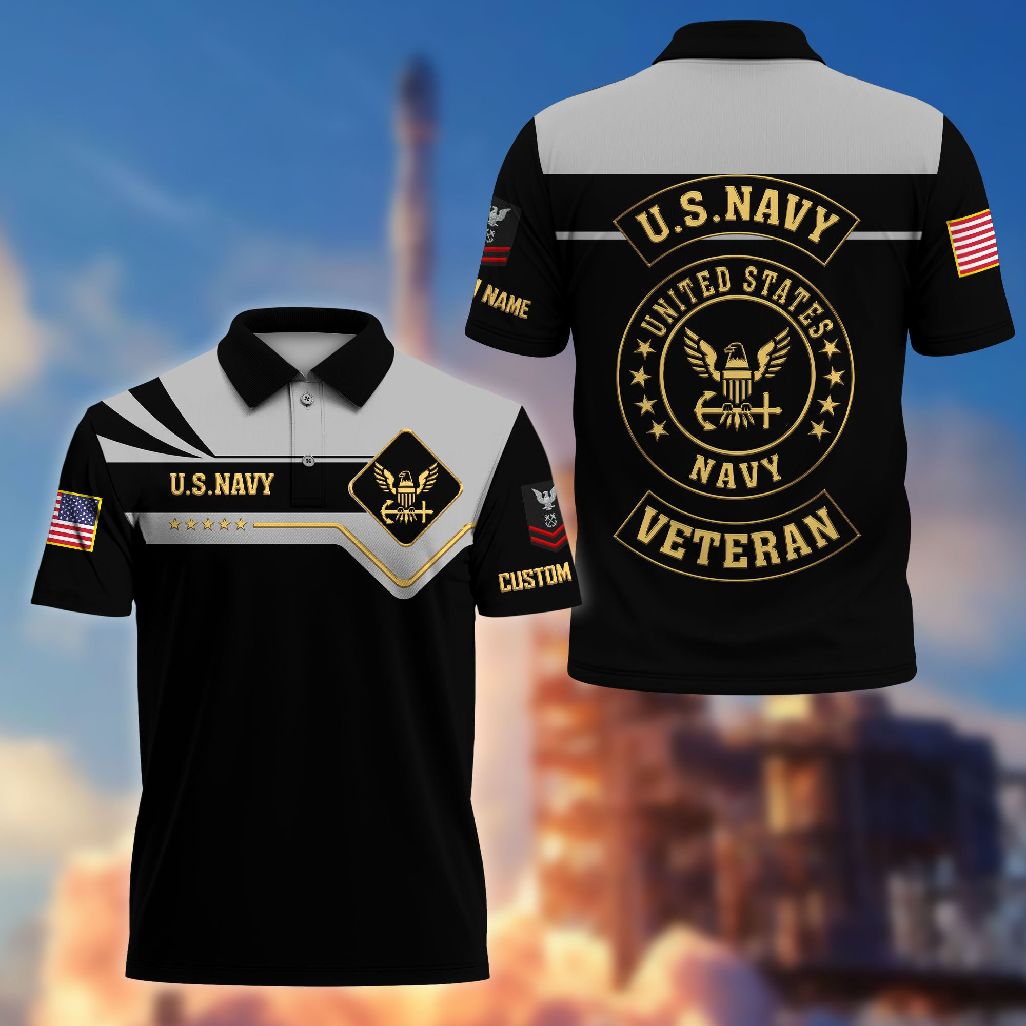 Premium US Navy Polo Shirt VPVC218002, Custom Name, Rank Gifts For Navy Veteran, Best Gifts On Father’s Day, Armed Forces Day, Independence Day, Veterans Day
