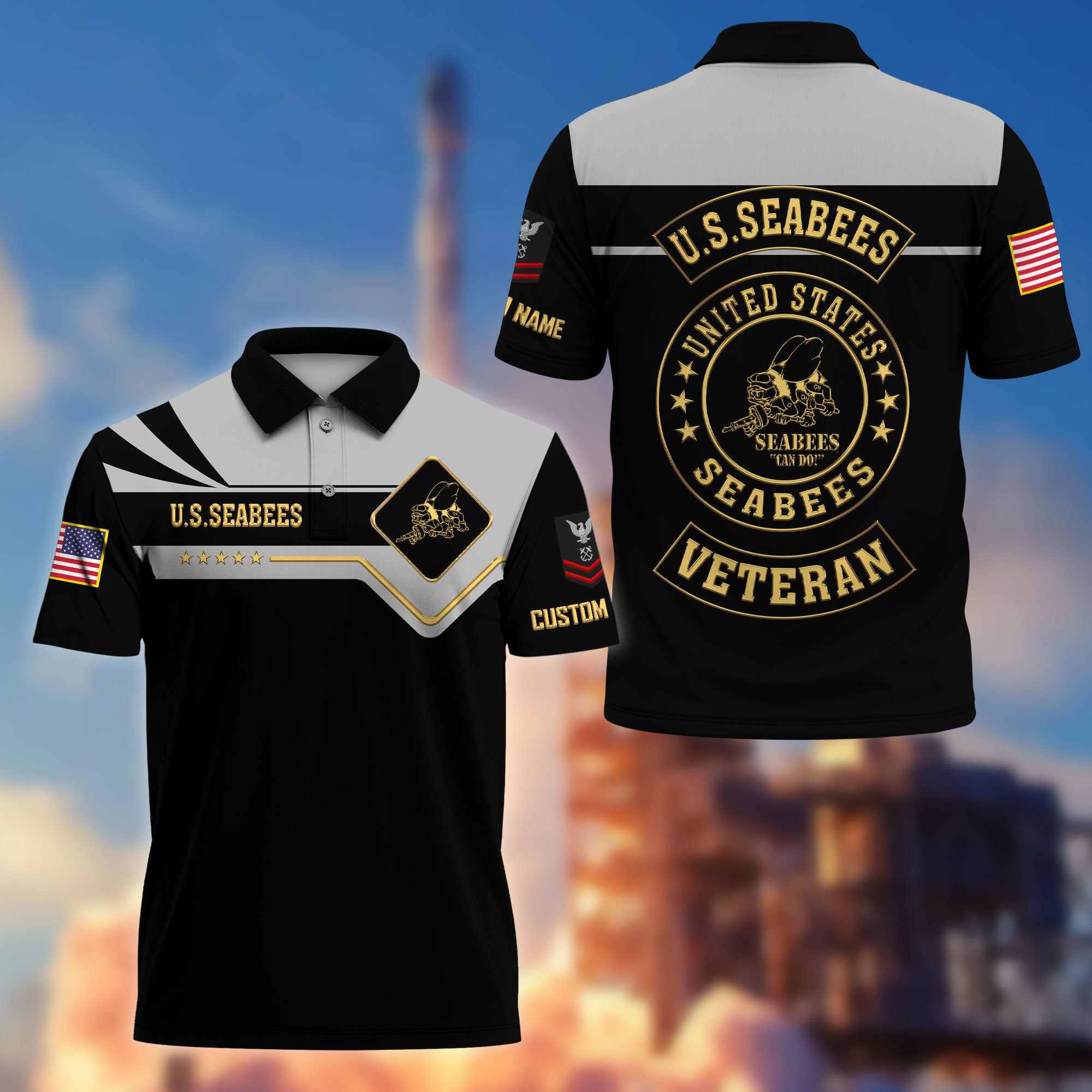 Premium US Seabees Polo Shirt VPVC218009, Custom Name, Rank, Gifts For Seabees Veteran, Best Gifts On Father’s Day, Armed Forces Day, Independence Day, Veterans Day