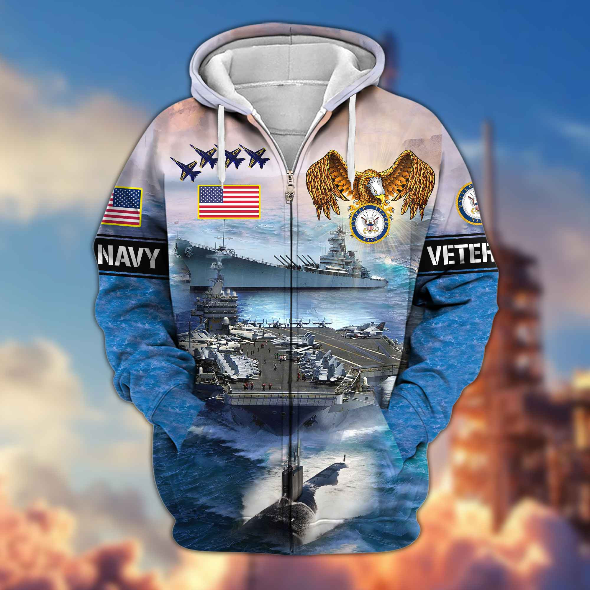 Premium US Navy Veteran Zip Up Hoodie BPVC220410