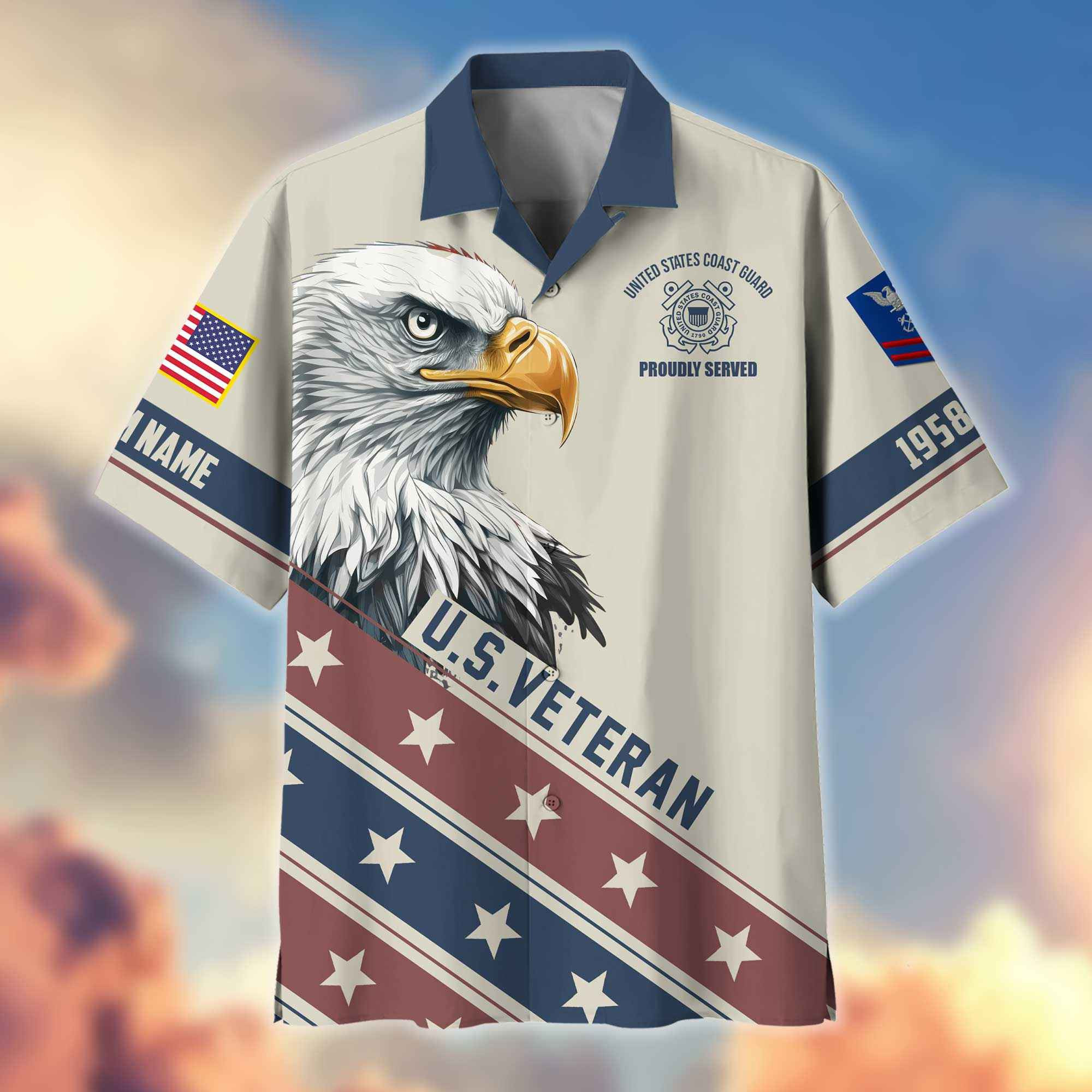 Unique Custom Name, Rank, Year, USCG Hawaiian Shirt VPVC404205, Gifts For Coast Guard Veteran, Best Gifts On Father’s Day, Independence Day, Veterans Day