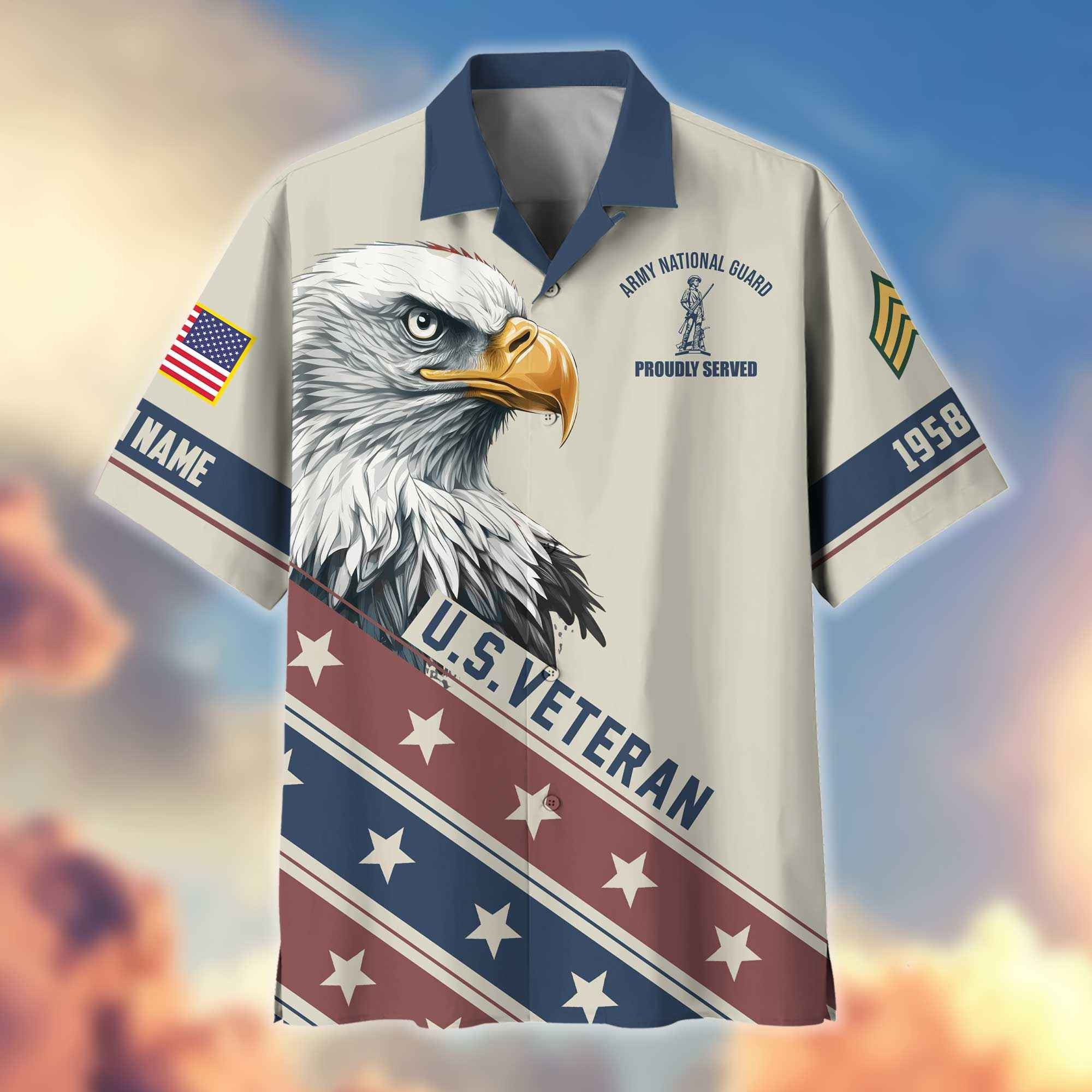 Unique Custom Name, Rank, Year, US Army National Guard Veteran Hawaiian Shirt VPVC404208, Gifts For Army National Guard Veteran, Best Gifts On Father’s Day, Independence Day, Veterans Day