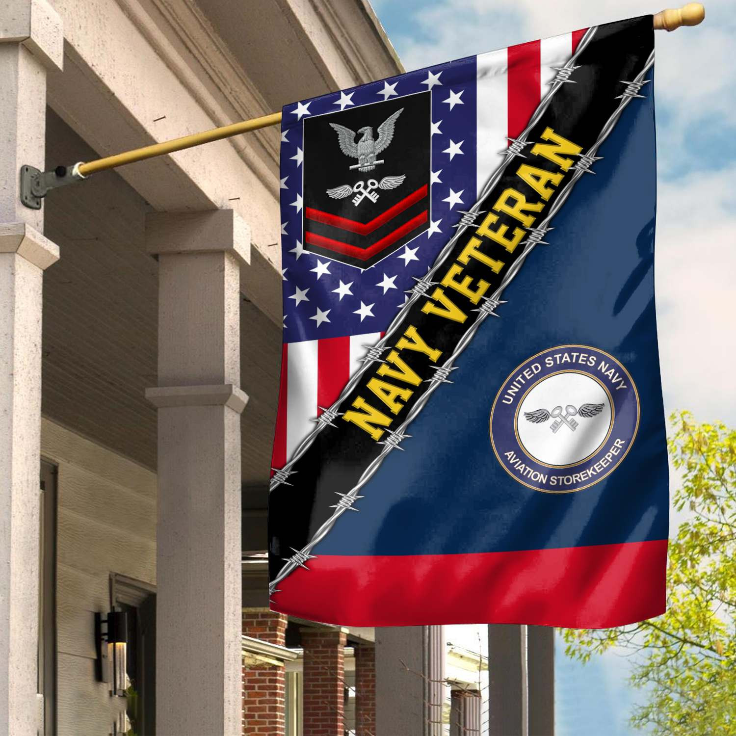 Premium Custom Name, Rank, Unit US Navy American Flag, Gift For Navy Veteran Garden Flag – House Flag BPVC060612