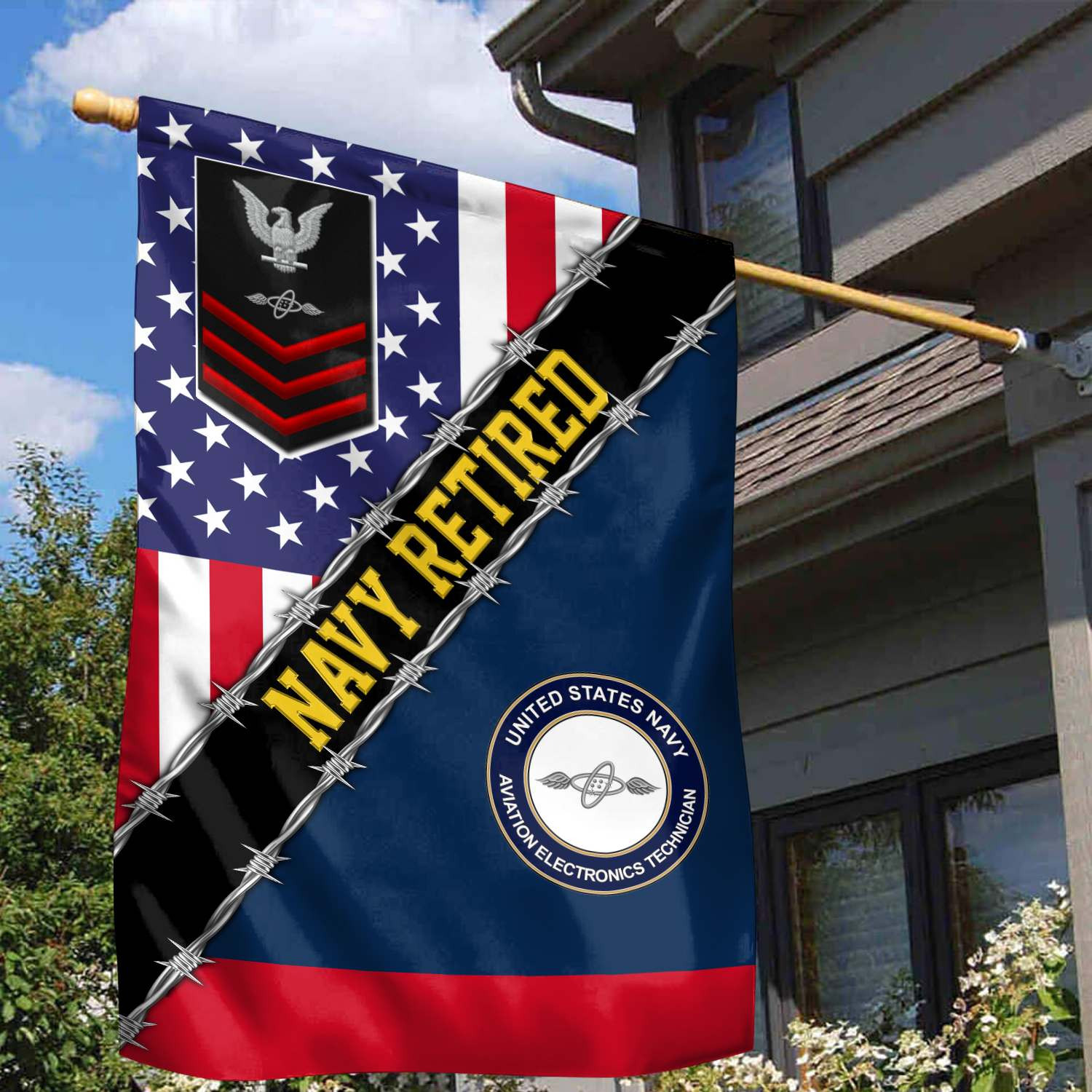 Premium Custom Name, Rank, Unit US Navy American Flag, Gift For Navy Retired Garden Flag – House Flag BPVC060613