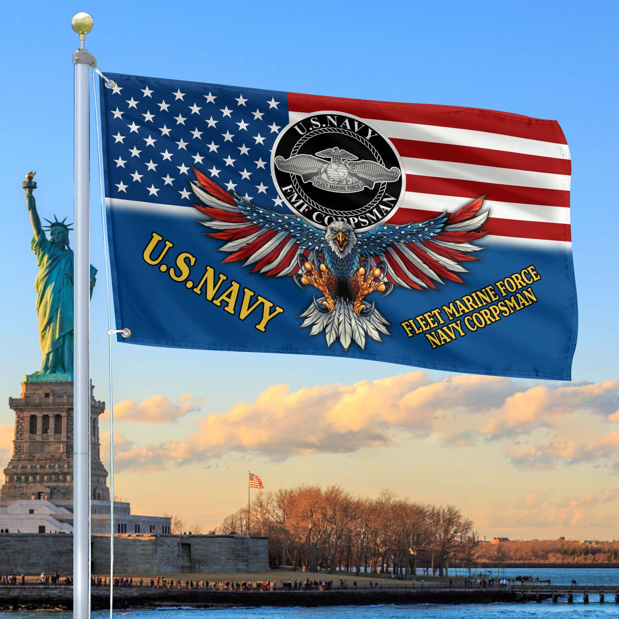 Premium Fleet Marine Navy Corpsman Grommet Flag BPVC130610, Gifts For US Veteran, Best Gifts On Father’s Day, Independence Day, Veterans Day