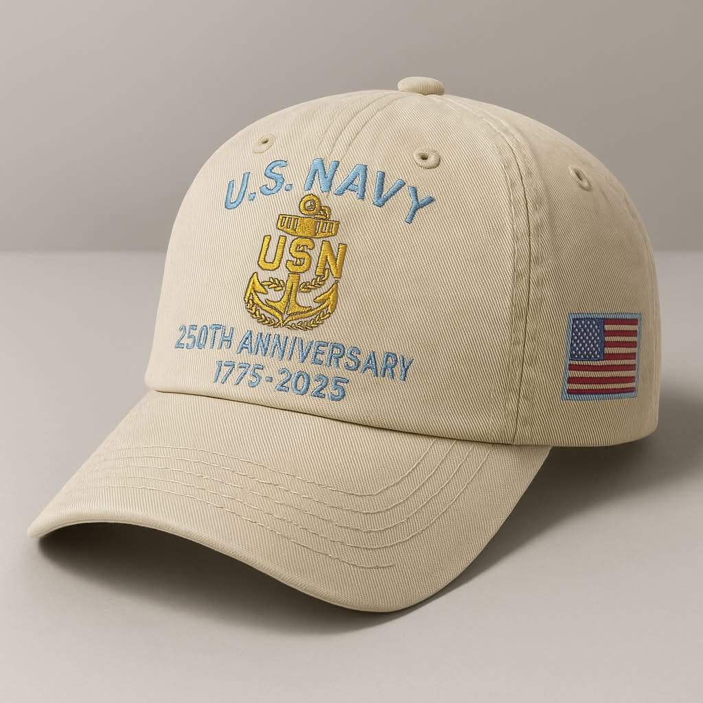 Premium US Navy Embroidered Hats VPVC308089, 250th Anniversary Navy Hat, Gifts For Navy Veteran, Gifts On Father’s Day, Veterans Day