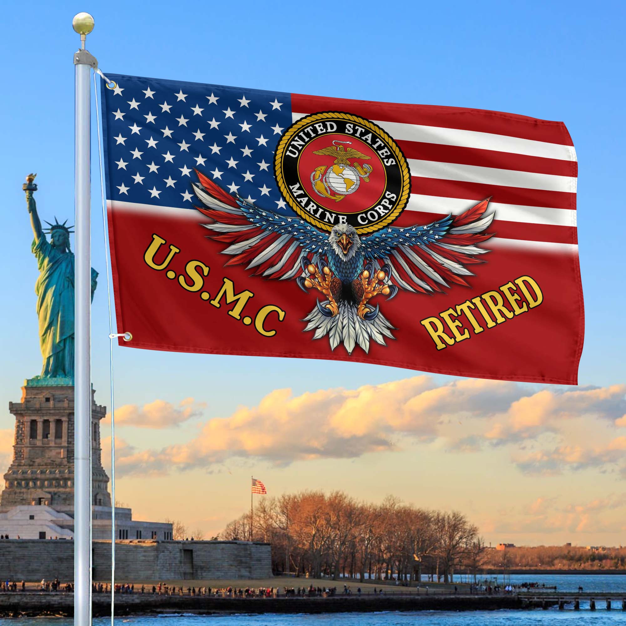Premium US Marines Retired Grommet Flag CPVC230711, Best Gifts On Father’s Day, Independence Day, Veterans Day