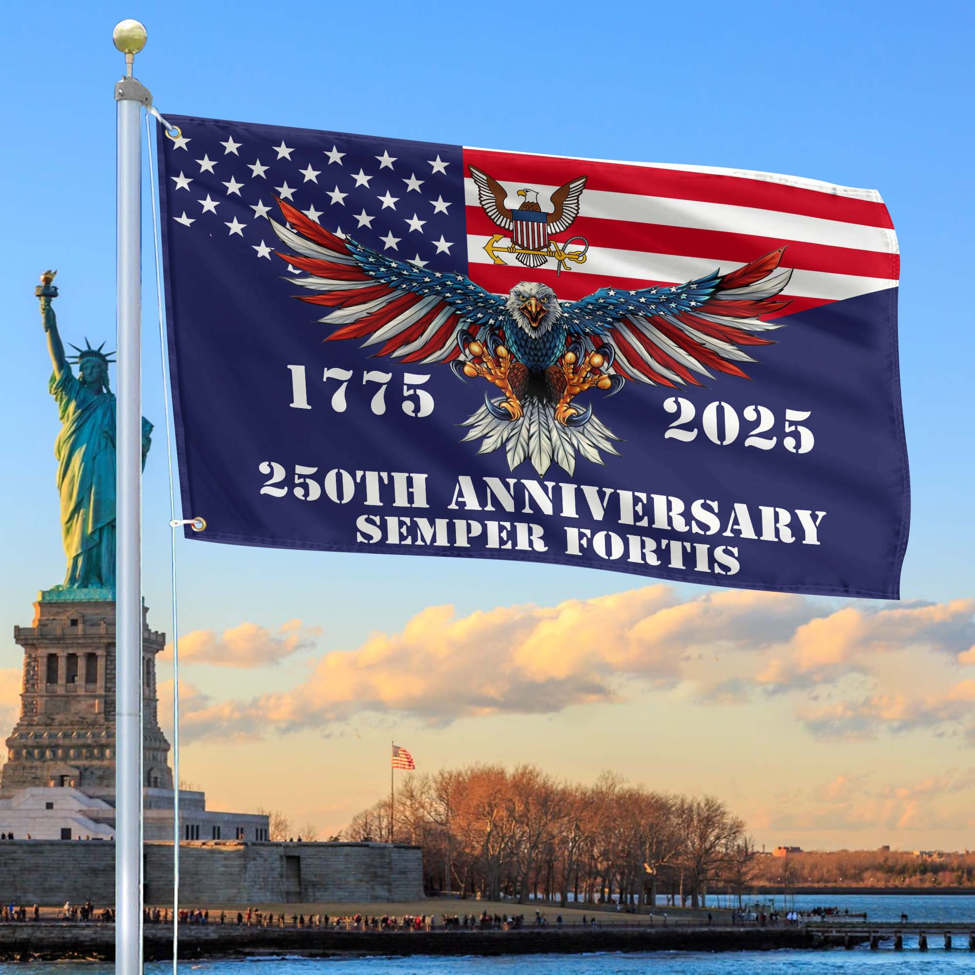 Premium US Navy Grommet Flag VPVC120003, 250th Anniversary Navy Flag, Gifts For Navy Veteran, Best Gifts On Father’s Day, Veterans Day