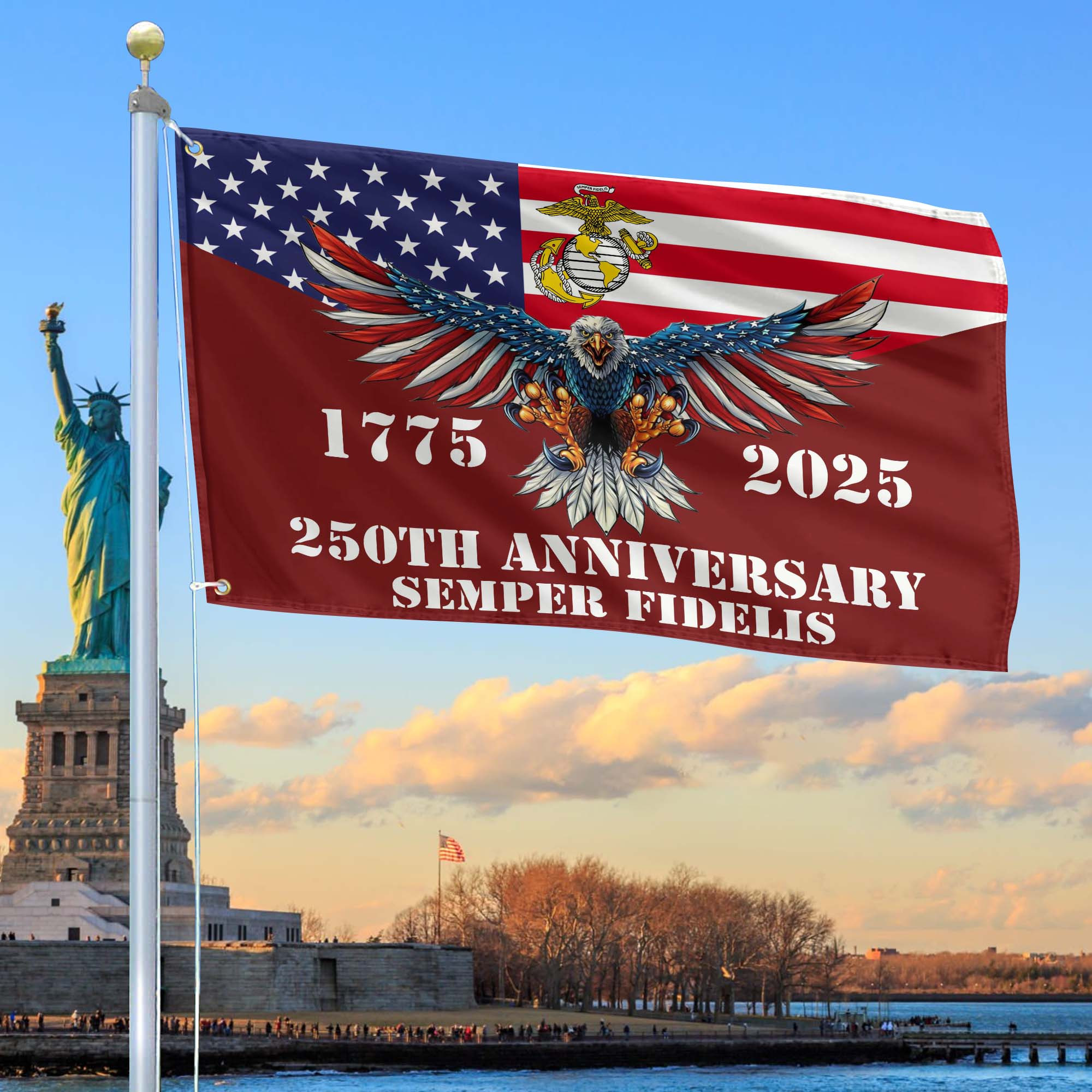 Premium USMC Grommet Flag VPVC120004, 250th Anniversary Marine Corps Flag, Gifts For Marine Veteran, Best Gifts On Father’s Day, Veterans Day