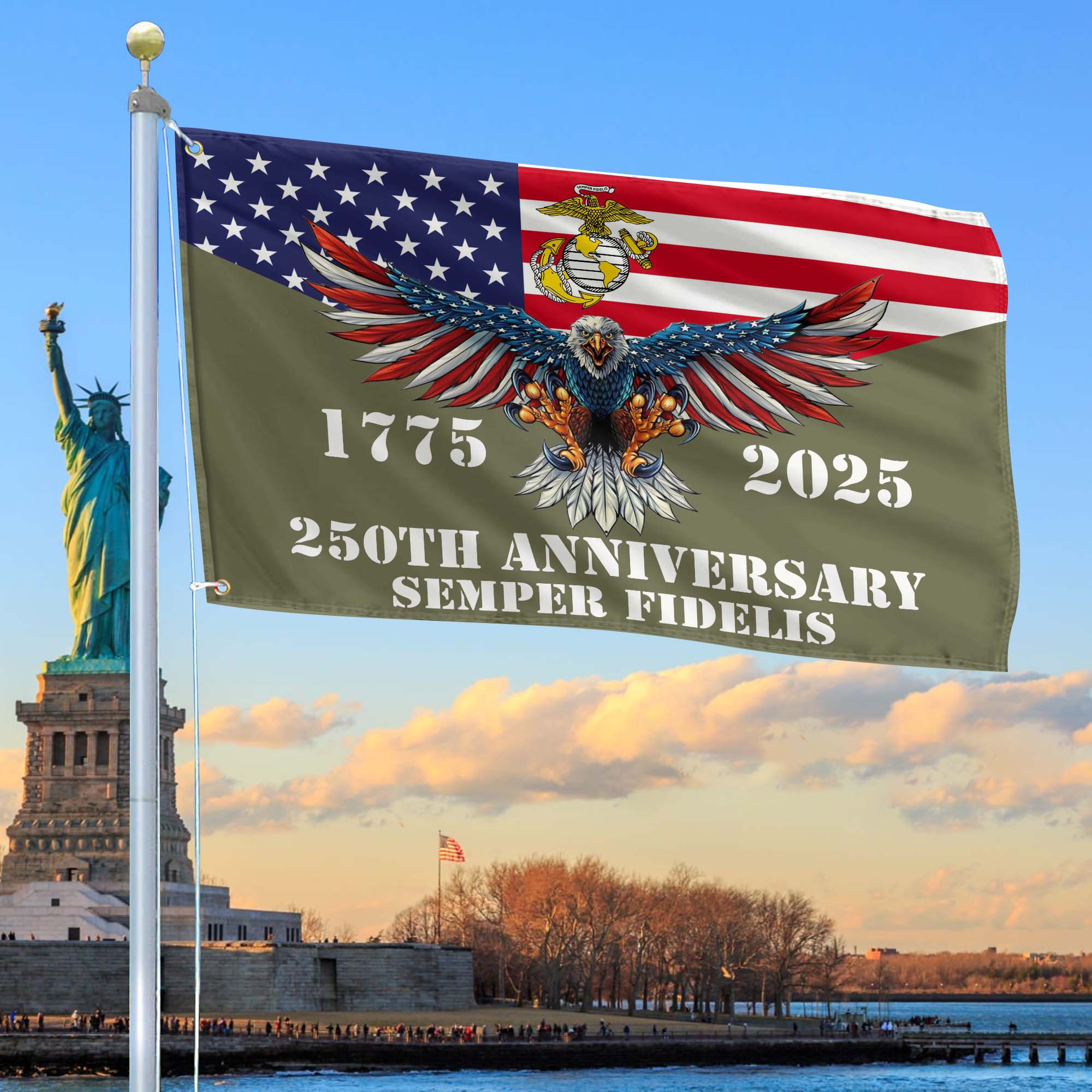 Premium USMC Grommet Flag VPVC120005, 250th Anniversary Marine Corps Flag, Gifts For Marine Veteran, Best Gifts On Father’s Day, Veterans Day