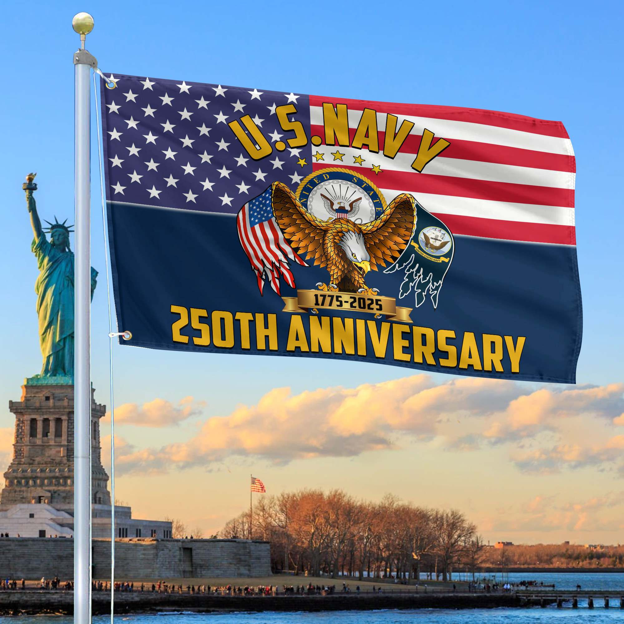 Premium US Navy Grommet Flag VPVC120025, 250th Anniversary Navy Flag, Gifts For Navy Veteran, Best Gifts On Father’s Day, Veterans Day