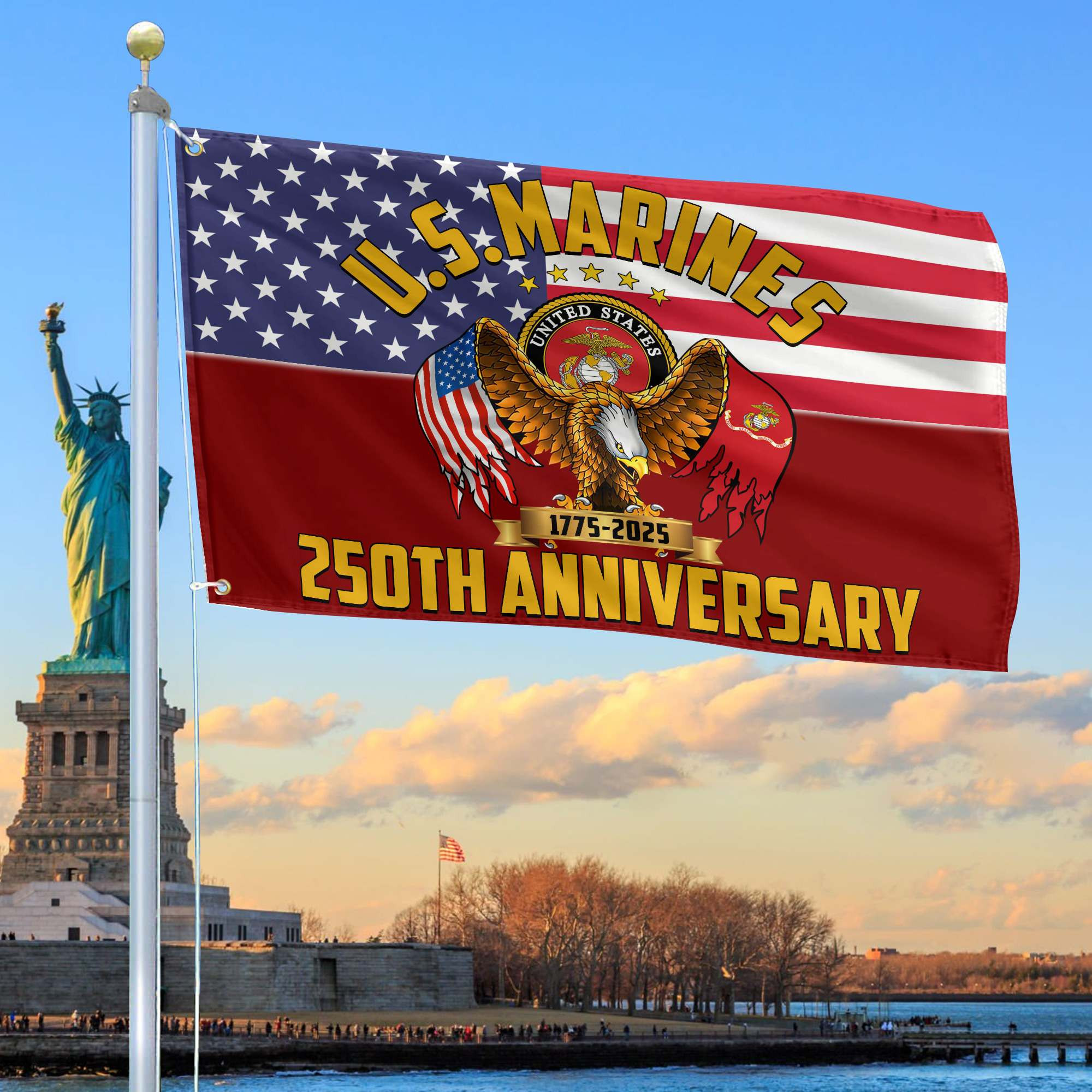 Premium USMC Grommet Flag VPVC120026, 250th Anniversary Marine Corps Flag, Gifts For Marine Veteran, Best Gifts On Father’s Day, Veterans Day