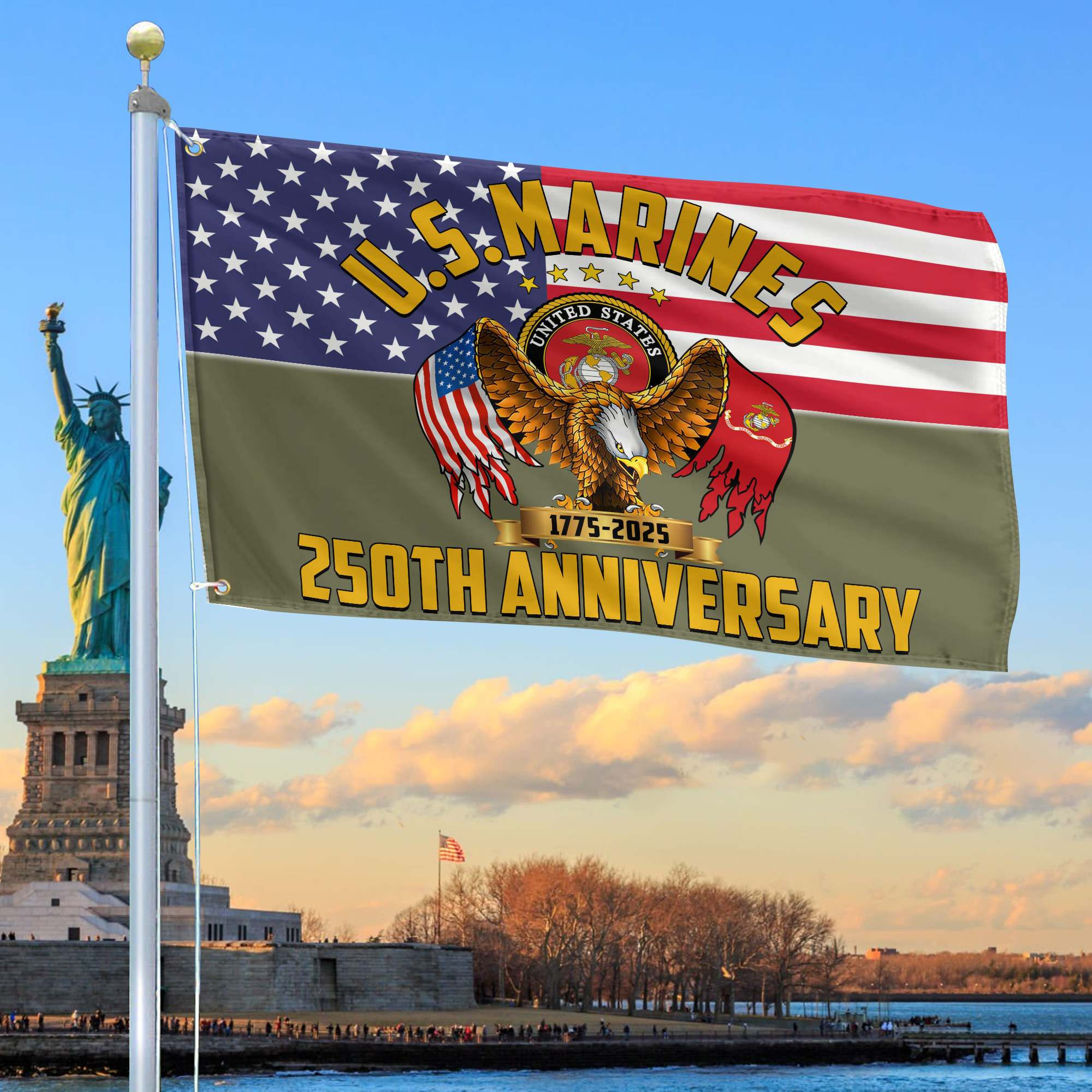 Premium USMC Grommet Flag VPVC120027, 250th Anniversary Marine Corps Flag, Gifts For Marine Veteran, Best Gifts On Father’s Day, Veterans Day