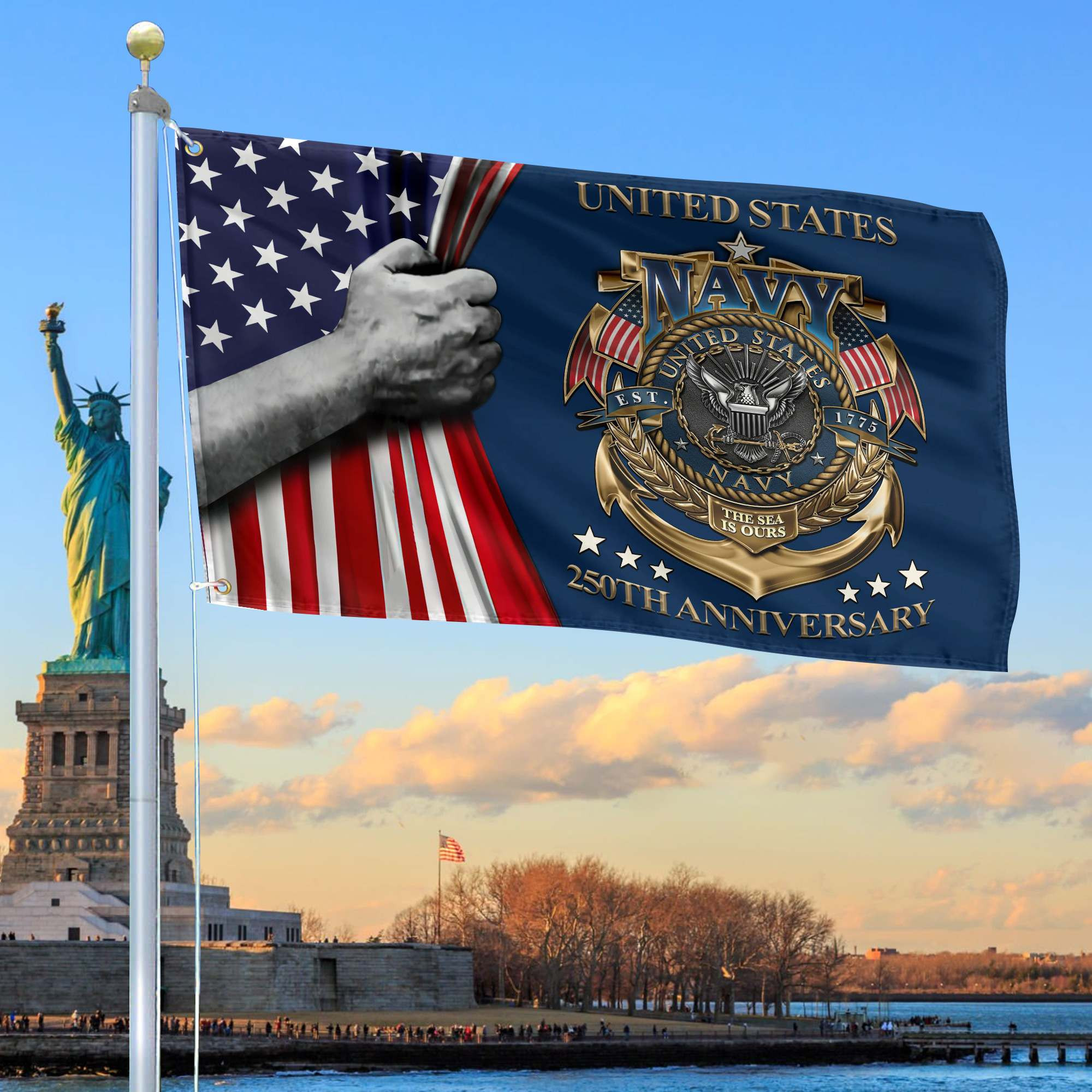 Premium US Navy Grommet Flag VPVC120035, 250th Anniversary Navy Flag, Gifts For Navy Veteran, Best Gifts On Father’s Day, Veterans Day