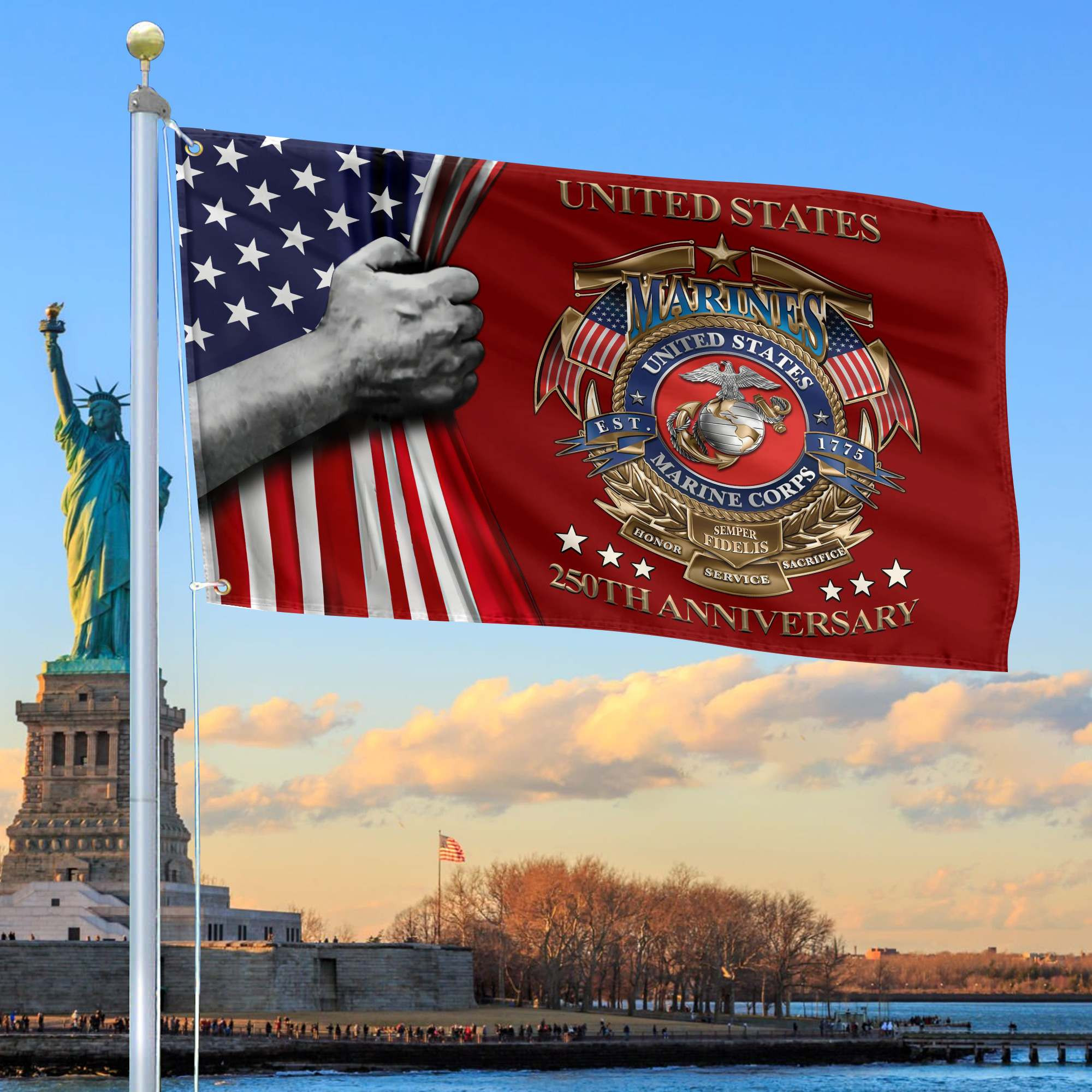 Premium USMC Grommet Flag VPVC120036, 250th Anniversary Marine Corps Flag, Gifts For Marine Veteran, Best Gifts On Father’s Day, Veterans Day