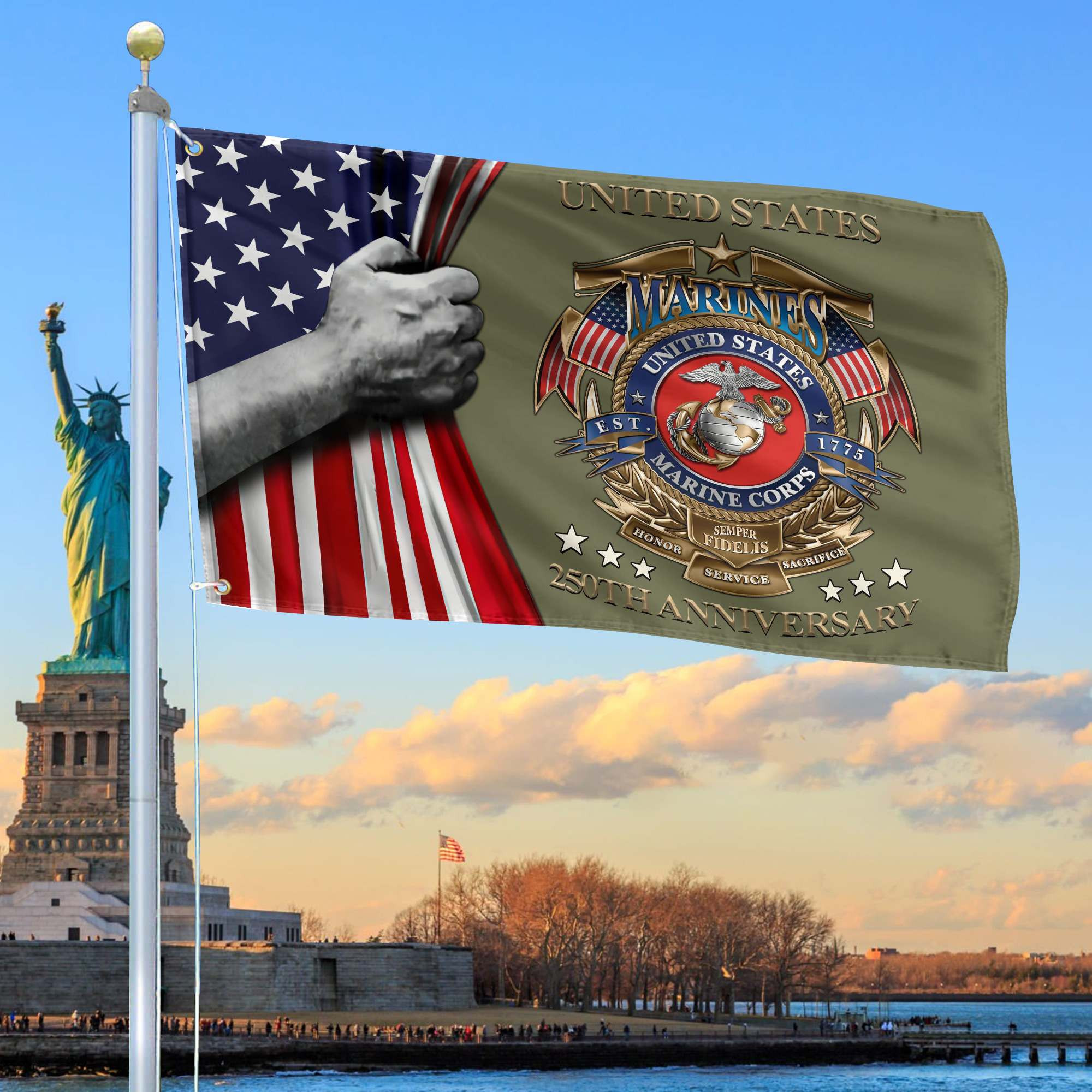 Premium USMC Grommet Flag VPVC120037, 250th Anniversary Marine Corps Flag, Gifts For Marine Veteran, Best Gifts On Father’s Day, Veterans Day