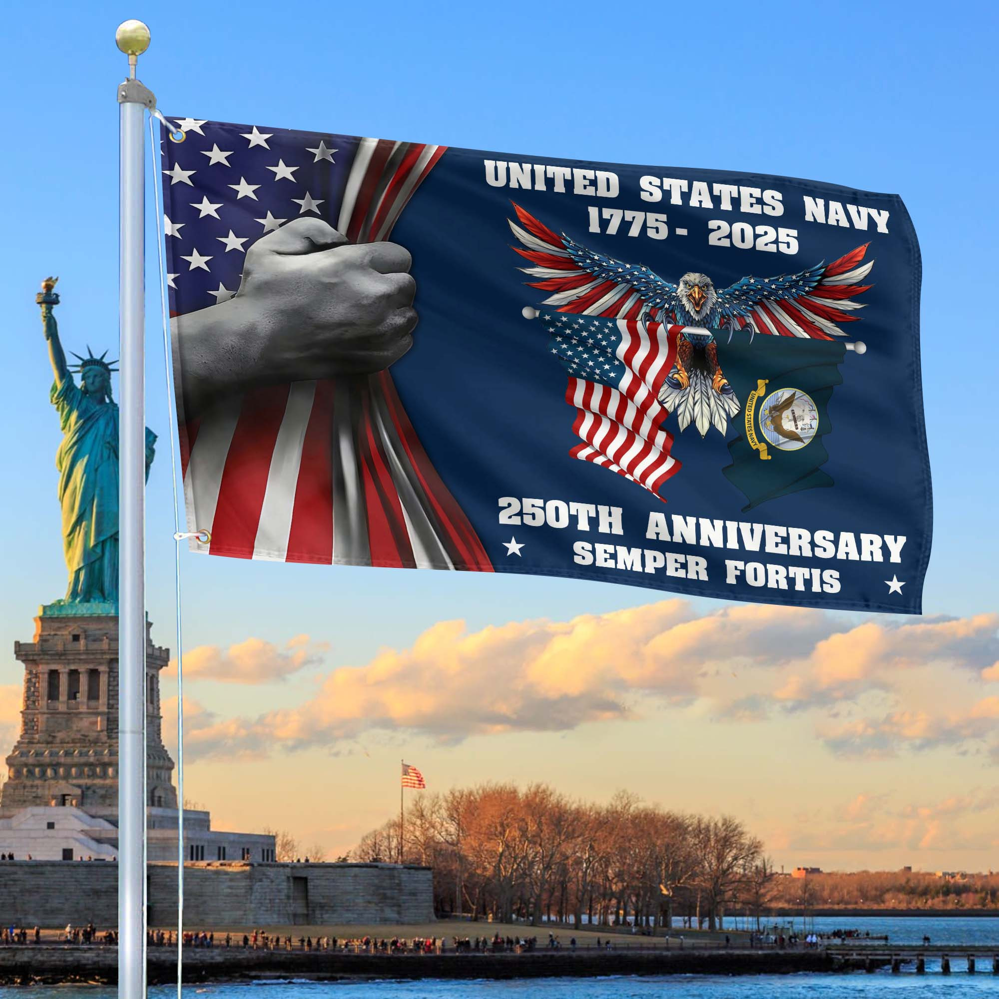Premium US Navy Grommet Flag VPVC120010, 250th Anniversary Navy Flag, Gifts For Navy Veteran, Best Gifts On Father’s Day, Veterans Day