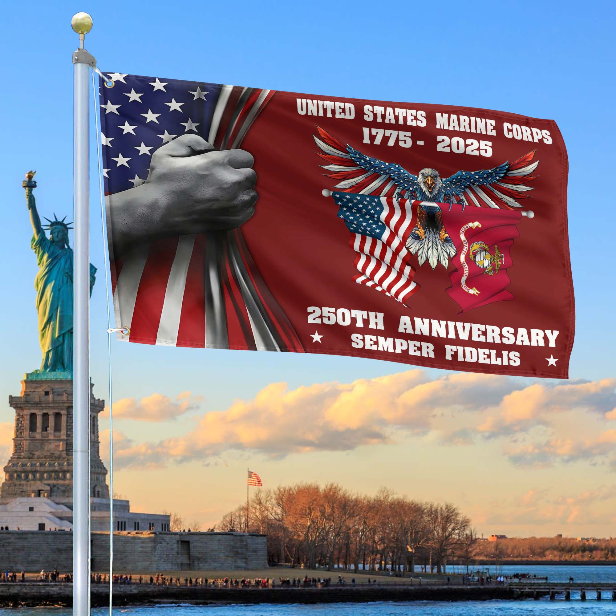 Premium USMC Grommet Flag VPVC120011, 250th Anniversary Marine Corps Flag, Gifts For Marine Veteran, Best Gifts On Father’s Day, Veterans Day