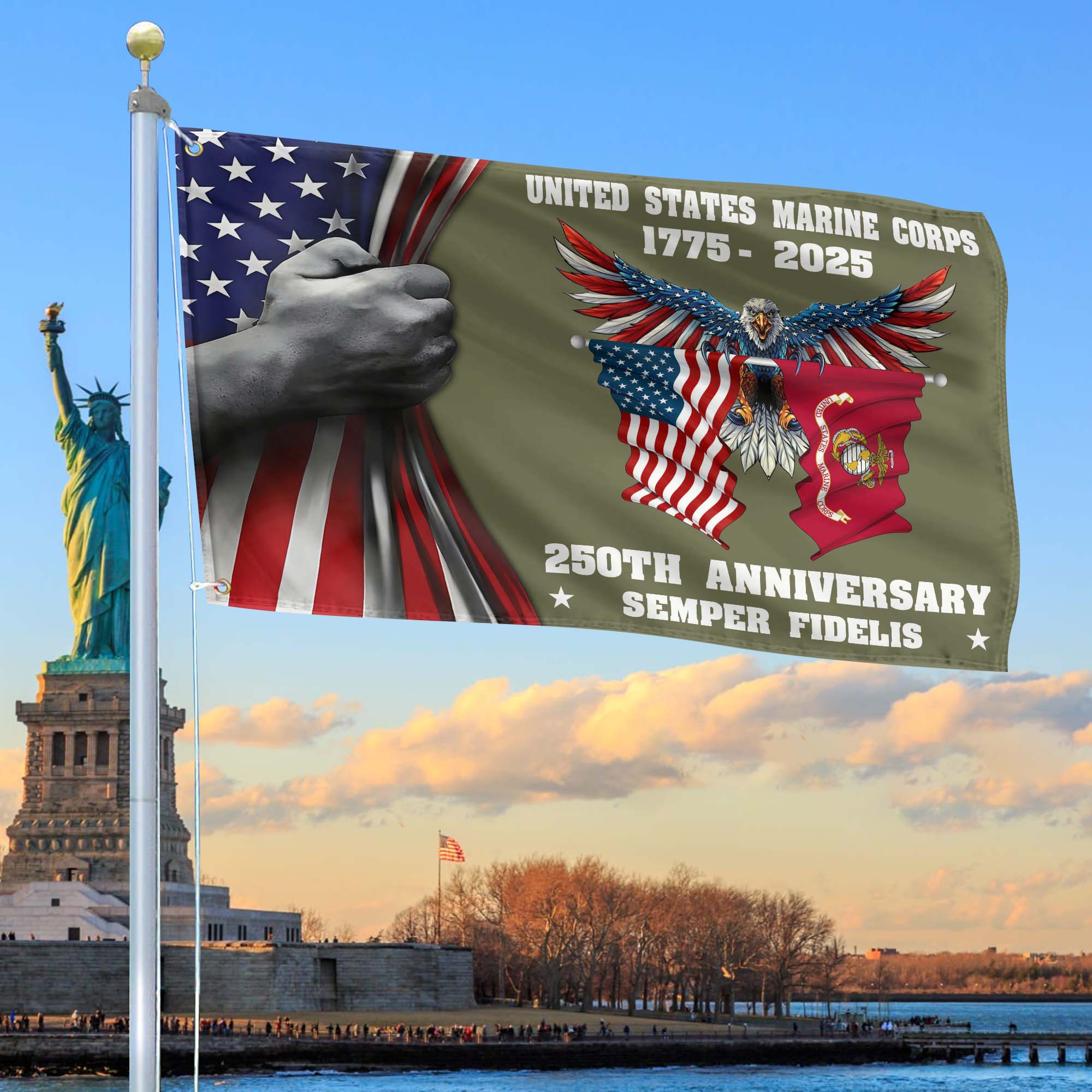 Premium USMC Grommet Flag VPVC120012, 250th Anniversary Marine Corps Flag, Gifts For Marine Veteran, Best Gifts On Father’s Day, Veterans Day
