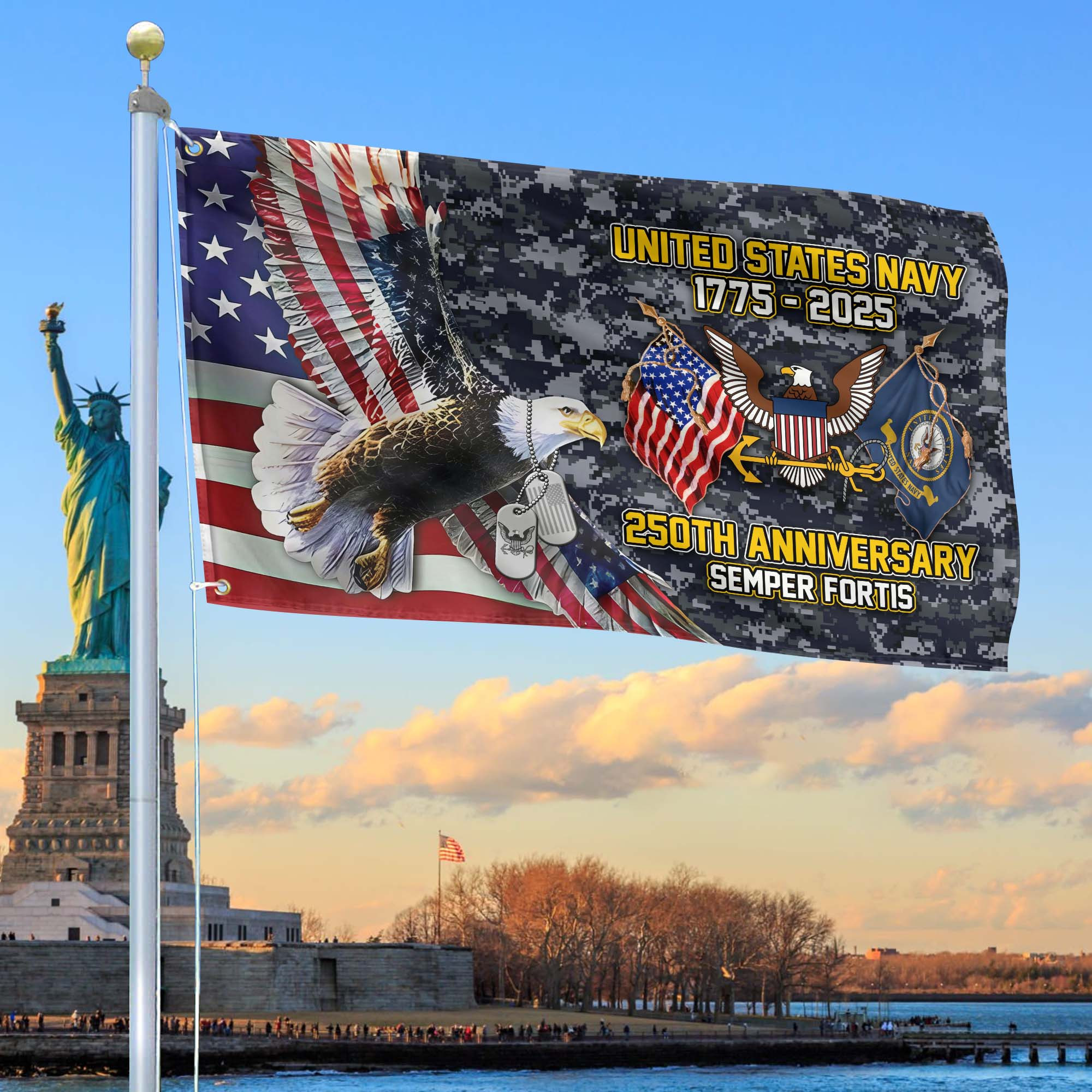 Premium US Navy Grommet Flag VPVC120015, 250th Anniversary Navy Flag, Gifts For Navy Veteran, Best Gifts On Father’s Day, Veterans Day