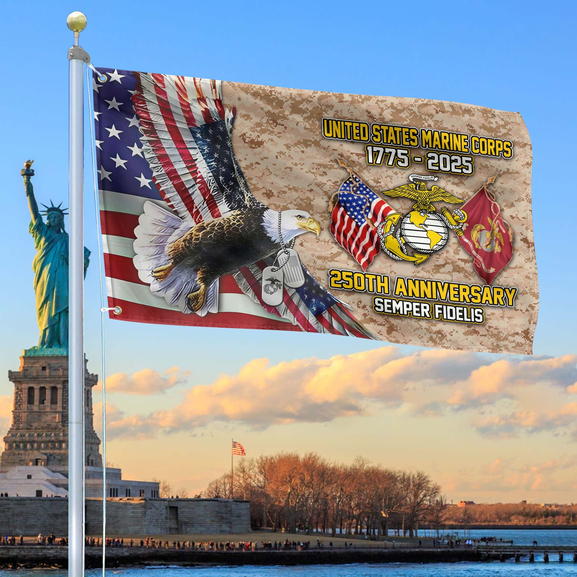 Premium USMC Grommet Flag VPVC120017, 250th Anniversary Marine Corps Flag, Gifts For Marine Veteran, Best Gifts On Father’s Day, Veterans Day