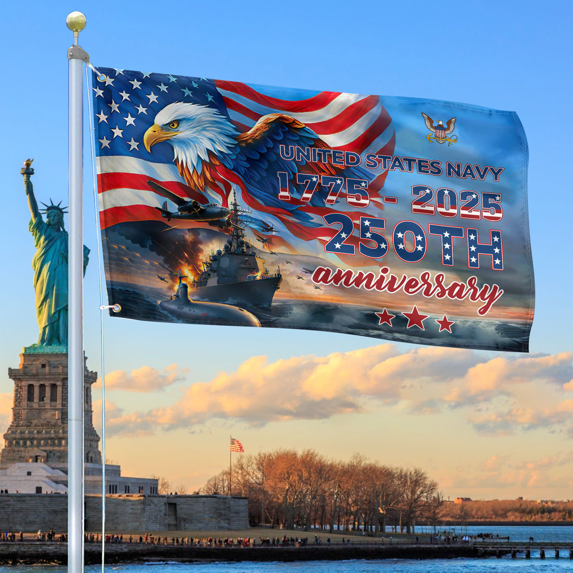 Premium US Navy Grommet Flag VPVC120029, 250th Anniversary Navy Flag, Gifts For Navy Veteran, Best Gifts On Father’s Day, Veterans Day