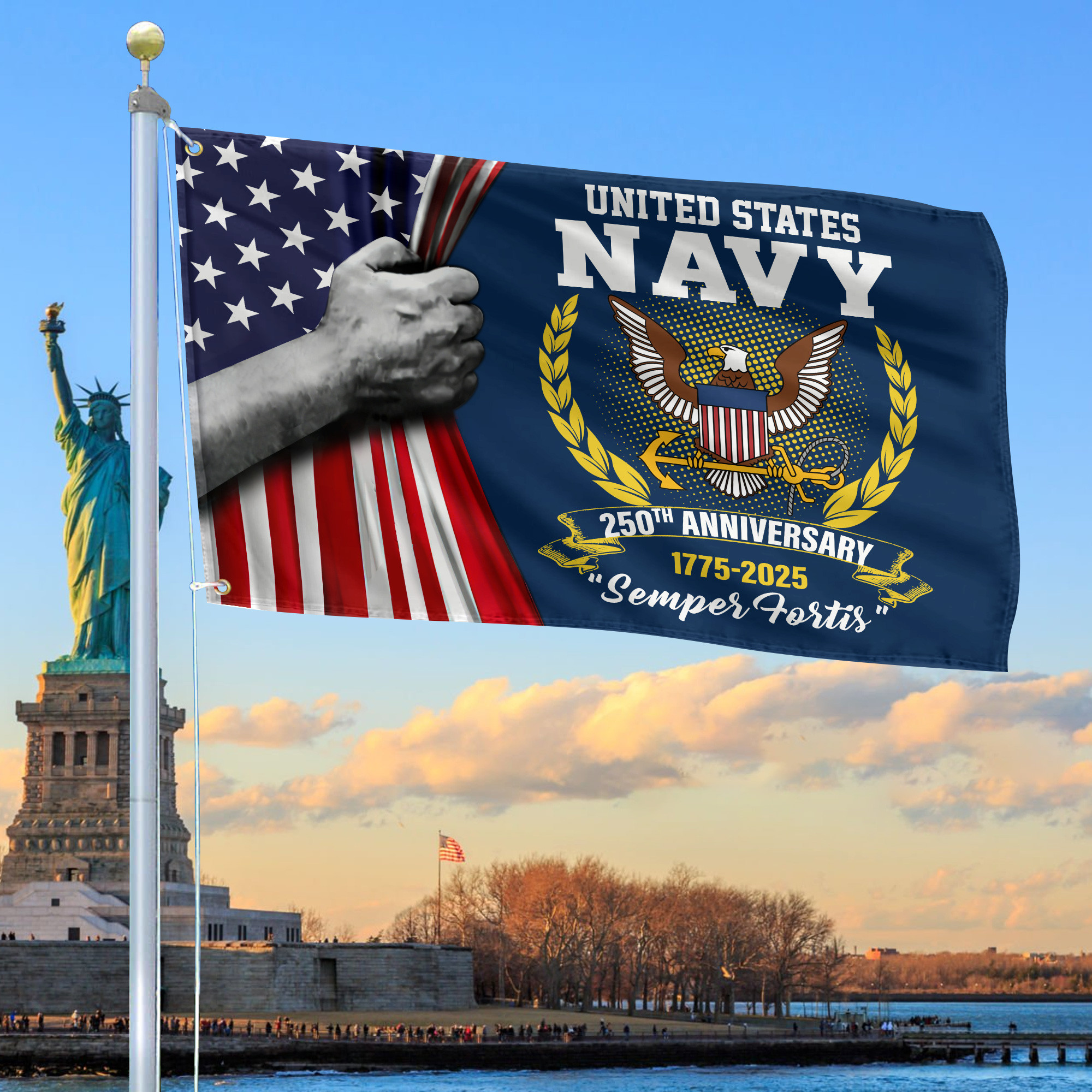 Premium US Navy Grommet Flag VPVC120040, 250th Anniversary Navy Flag, Gifts For Navy Veteran, Best Gifts On Father’s Day, Veterans Day
