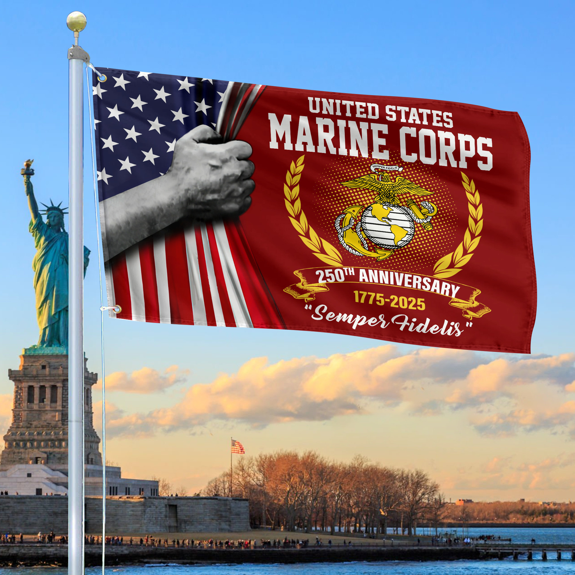Premium USMC Grommet Flag VPVC120041, 250th Anniversary Marine Corps Flag, Gifts For Marine Veteran, Best Gifts On Father’s Day, Veterans Day