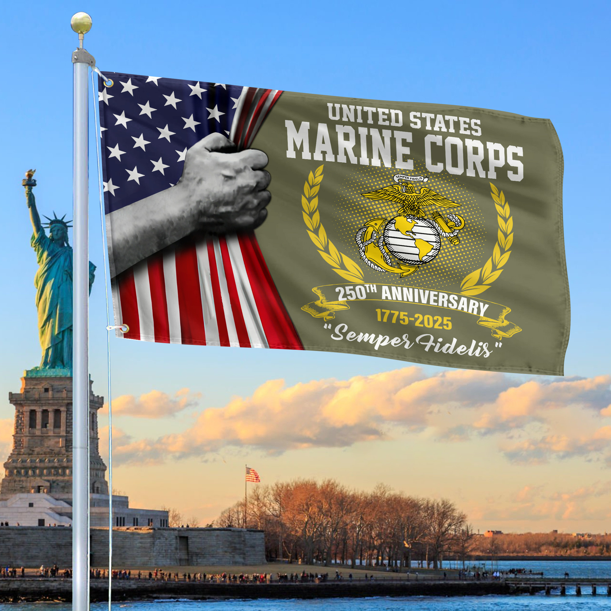 Premium USMC Grommet Flag VPVC120042, 250th Anniversary Marine Corps Flag, Gifts For Marine Veteran, Best Gifts On Father’s Day, Veterans Day