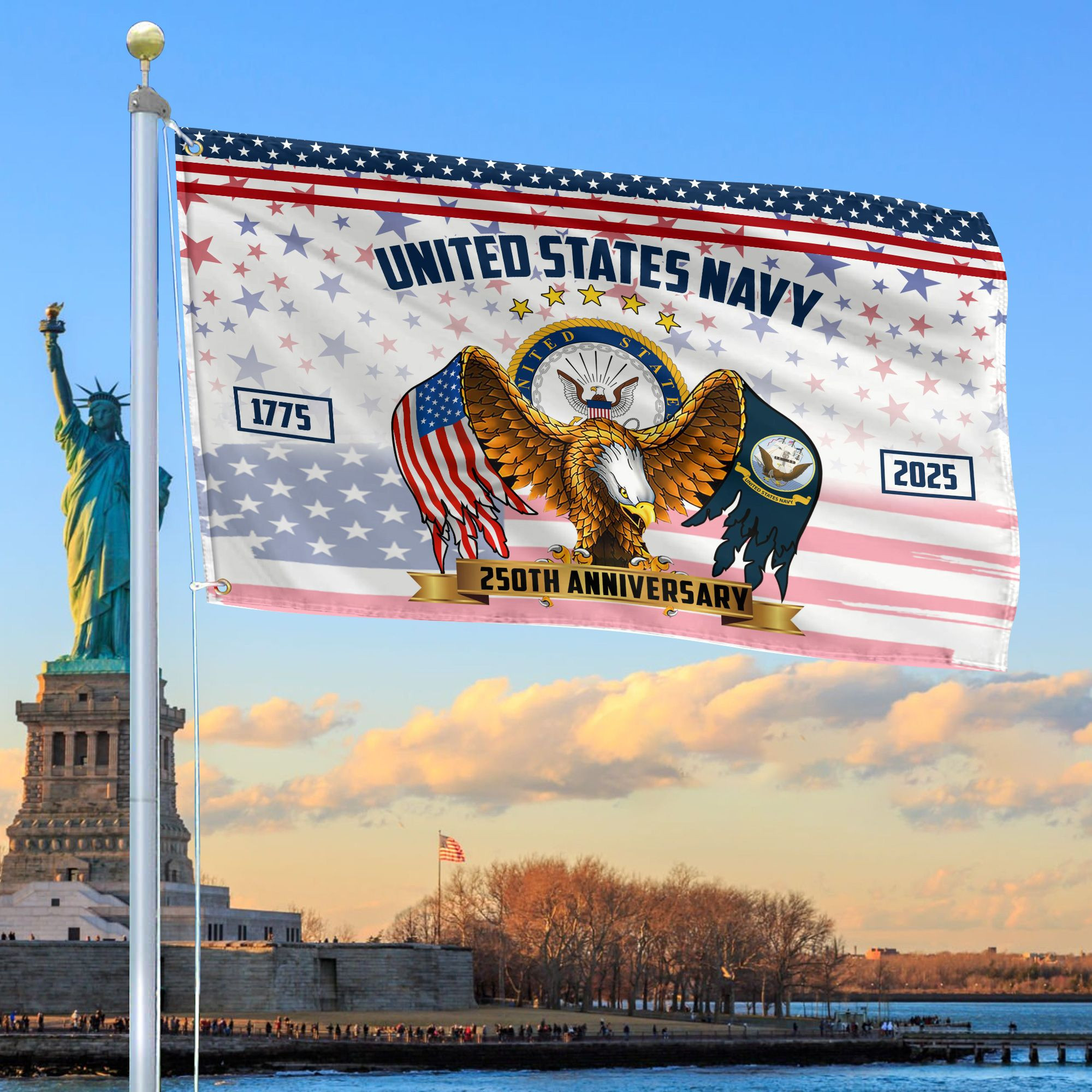Premium US Navy Grommet Flag VPVC120044, 250th Anniversary Navy Flag, Gifts For Navy Veteran, Best Gifts On Father’s Day, Veterans Day