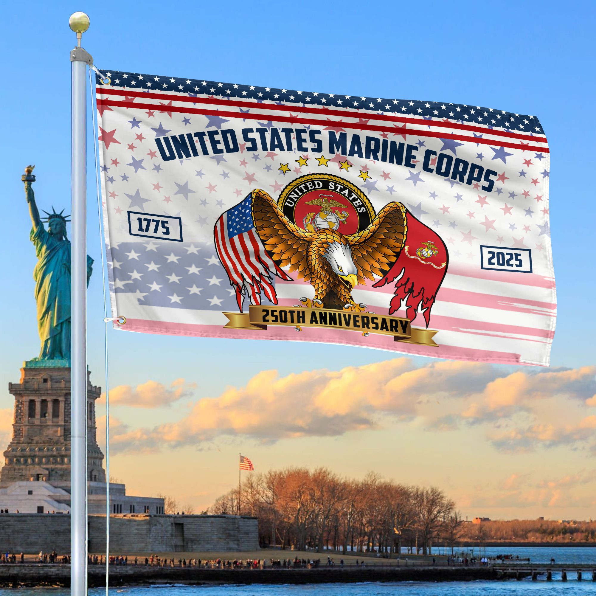 Premium USMC Grommet Flag VPVC120045, 250th Anniversary Marine Corps Flag, Gifts For Marine Veteran, Best Gifts On Father’s Day, Veterans Day
